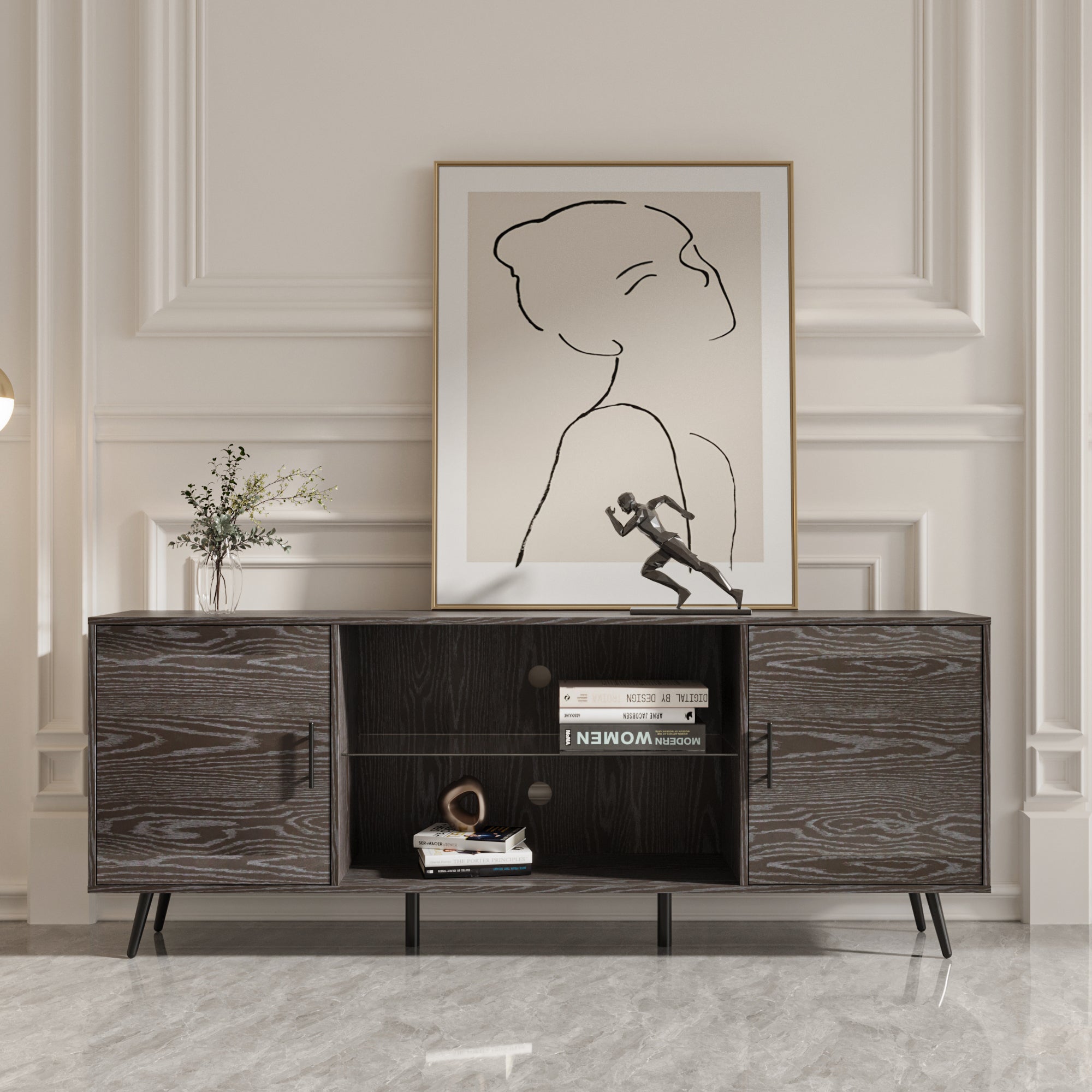 TV Stand Mid-Century Wood Modern Entertainment Center Adjustable Storage Cabinet TV Console for Living Room - Atlantic Fine Furniture Inc