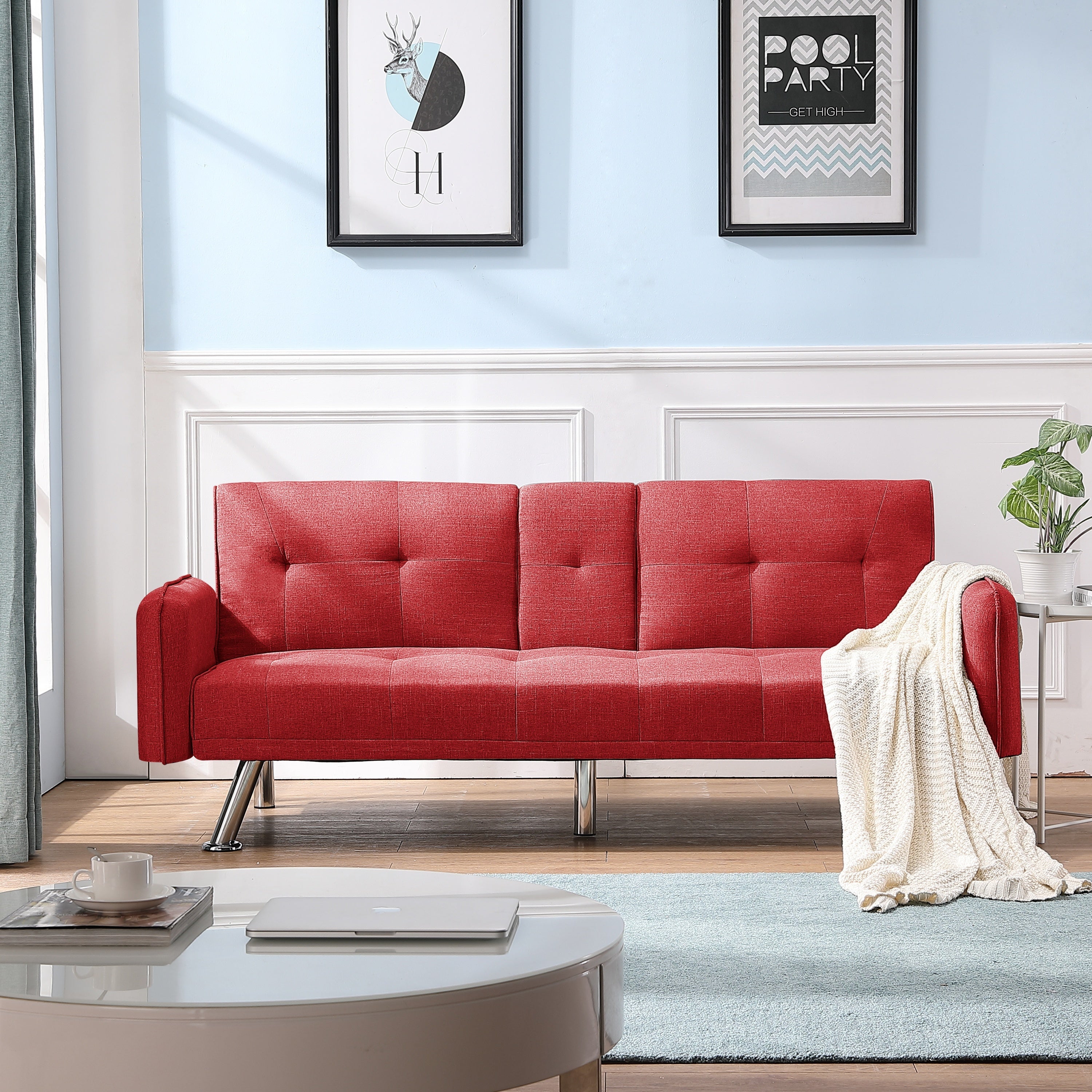 SLEEPER SOFA RED COLOR FABRIC(same as W22339670。Size difference, See Details in page.) - Atlantic Fine Furniture Inc