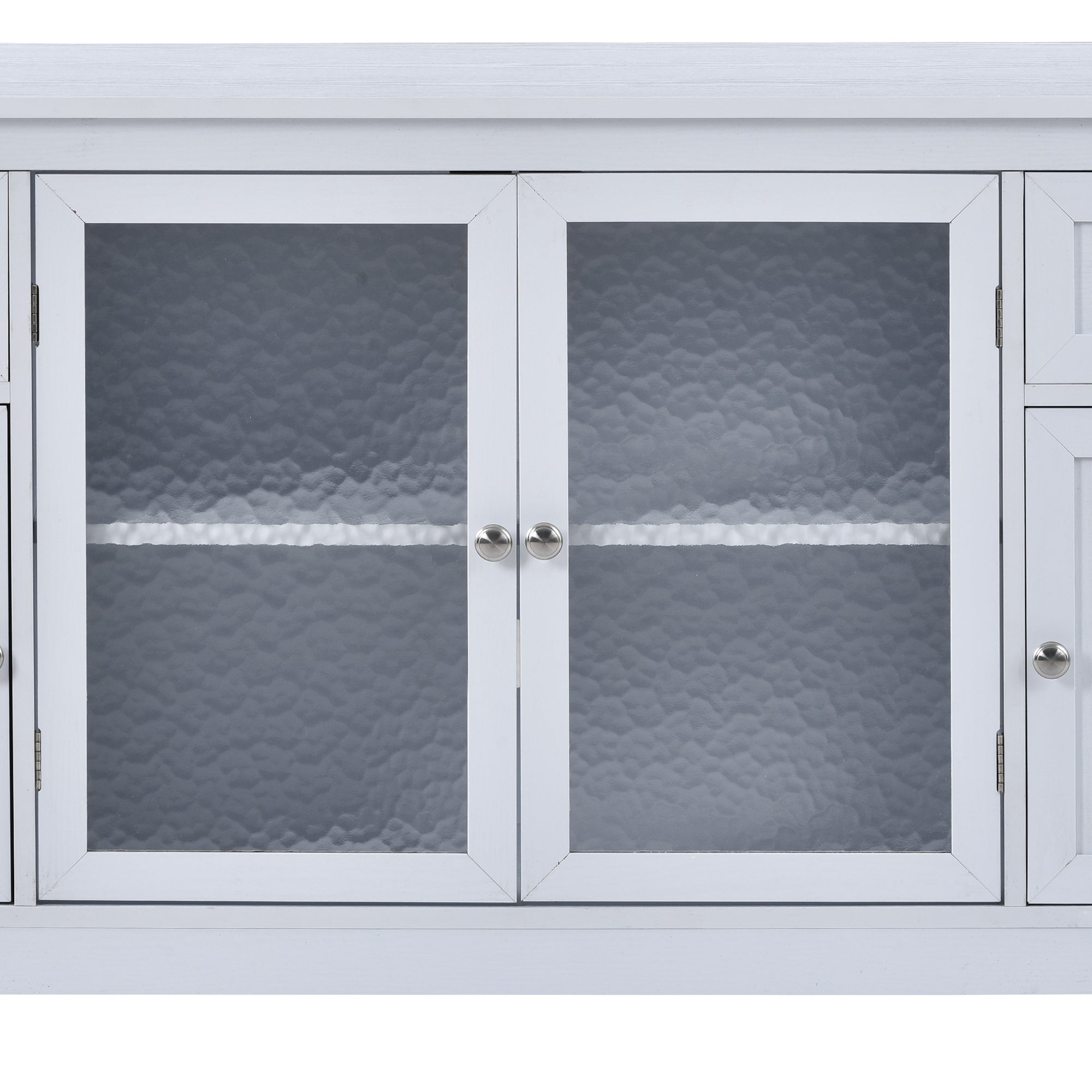 U-Can TV Stand for TV up to 65in with 4 Doors Adjustable Panels Open Style Cabinet, Sideboard for Living room, White - Atlantic Fine Furniture Inc