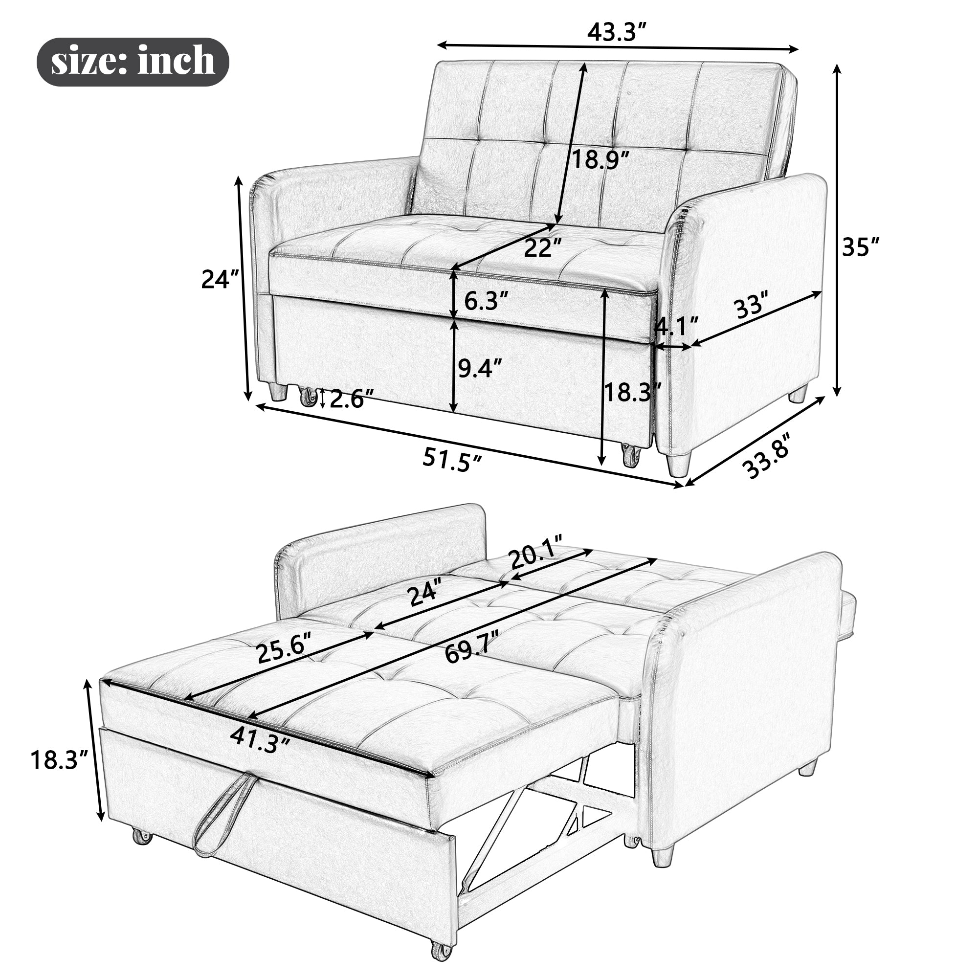 Orisfur. 51" Convertible Sleeper Bed, Adjustable Oversized Armchair with Dual USB Ports for Small Space - Atlantic Fine Furniture Inc