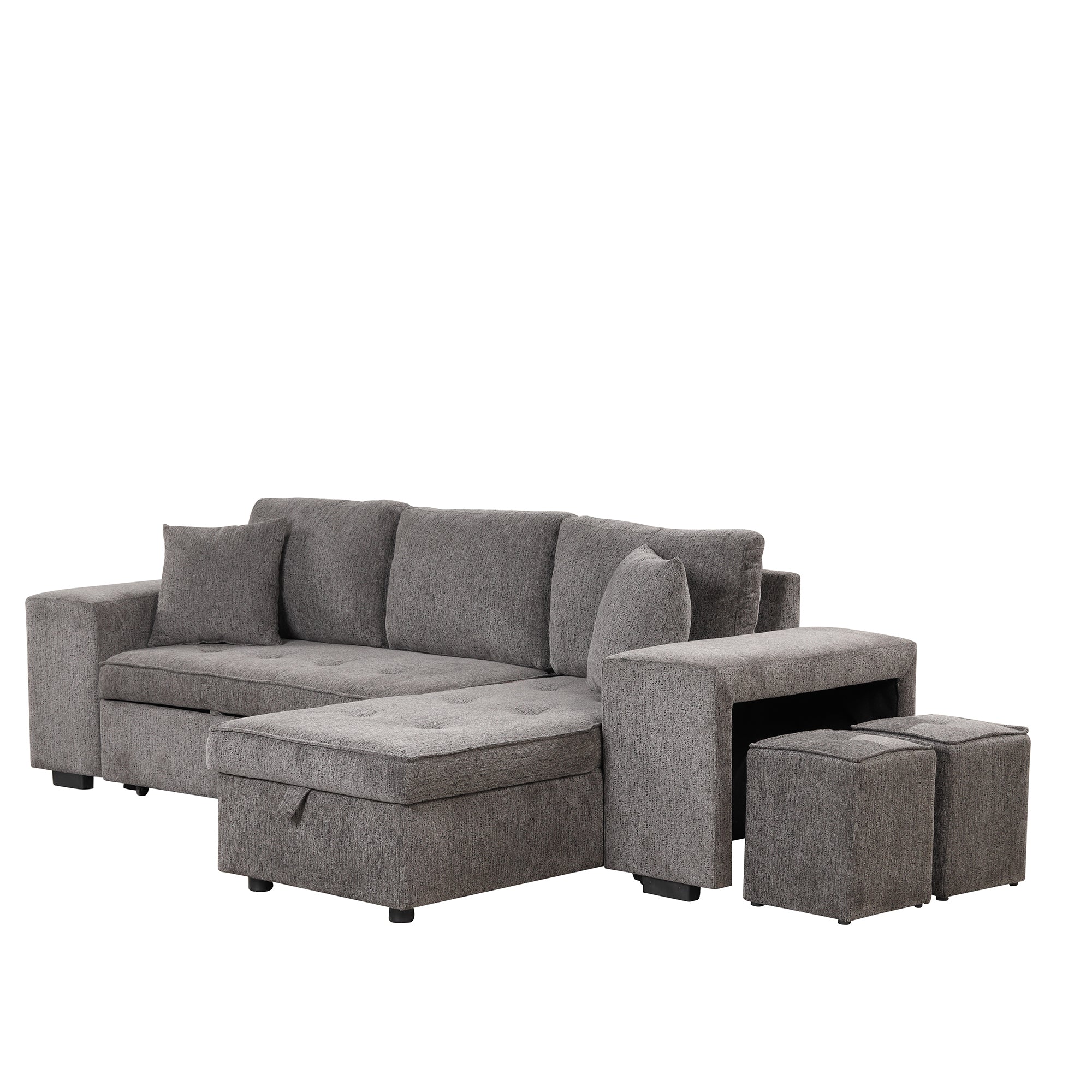 Orisfur. 104" L-Shape 3 Seat Reversible Sectional Couch, Pull Out Sleeper Sofa with Storage Chaise and 2 Stools for Living Room Furniture Set - Atlantic Fine Furniture Inc