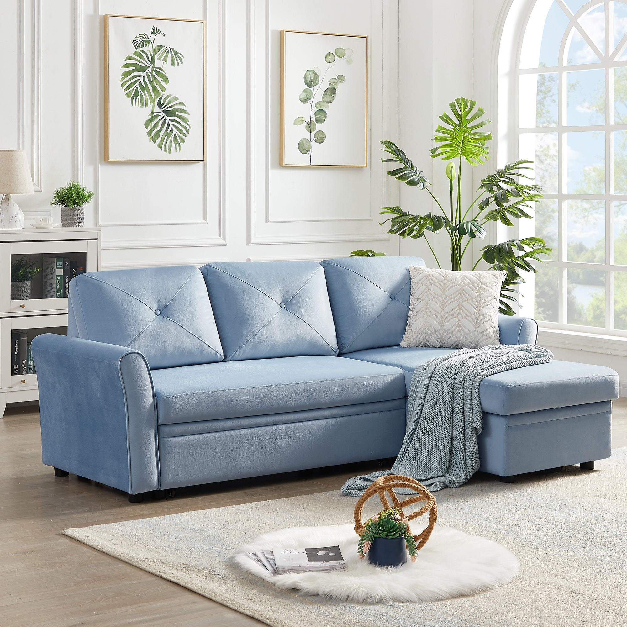 Orisfur. 83" Pull Out Sleeper Sofa Reversible L-Shape 3 Seat Sectional Couch with Storage for Living Room Furniture Set - Atlantic Fine Furniture Inc