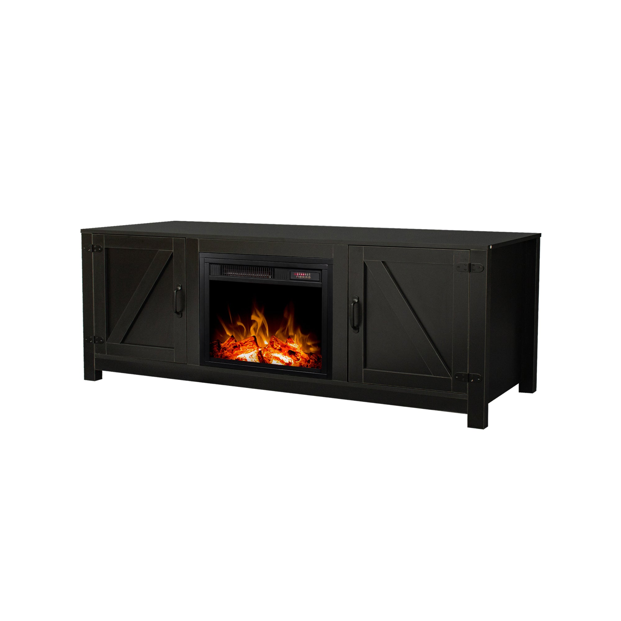 Farmhouse TV Stand, Fireplace TV Stand, Wood Entertainment Center Media Console with Storage,Black - Atlantic Fine Furniture Inc