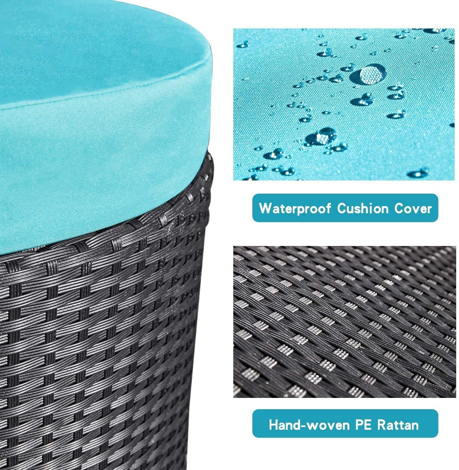 Patio Furniture Outdoor Daybed with Retractable Canopy and Soft Cushions, PE Wicker Rattan Round Sectional Sofa Set for Lawn Garden Backyard Poolside, Turquoise - Atlantic Fine Furniture Inc