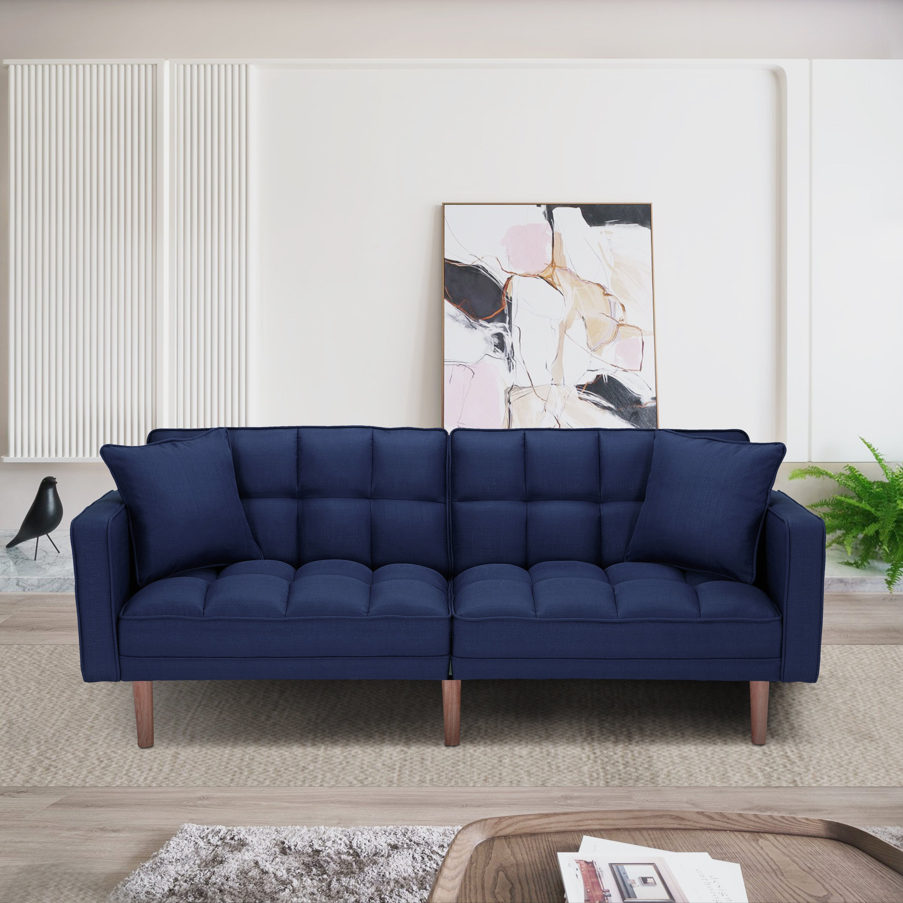 FUTON SLEEPER SOFA WITH 2 PILLOWS NAVY BLUE FABRIC (same as W223S00990,W223S00581) - Atlantic Fine Furniture Inc