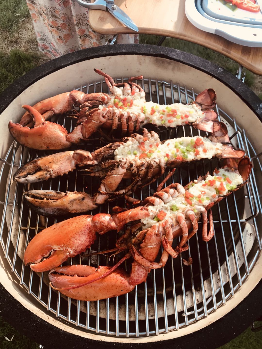 The spot/TOOPO 24inch Barbecue Charcoal Grill, Ceramic Kamado Grill with Side Table, Suitable for Camping and Picnic,GREEN - Atlantic Fine Furniture Inc