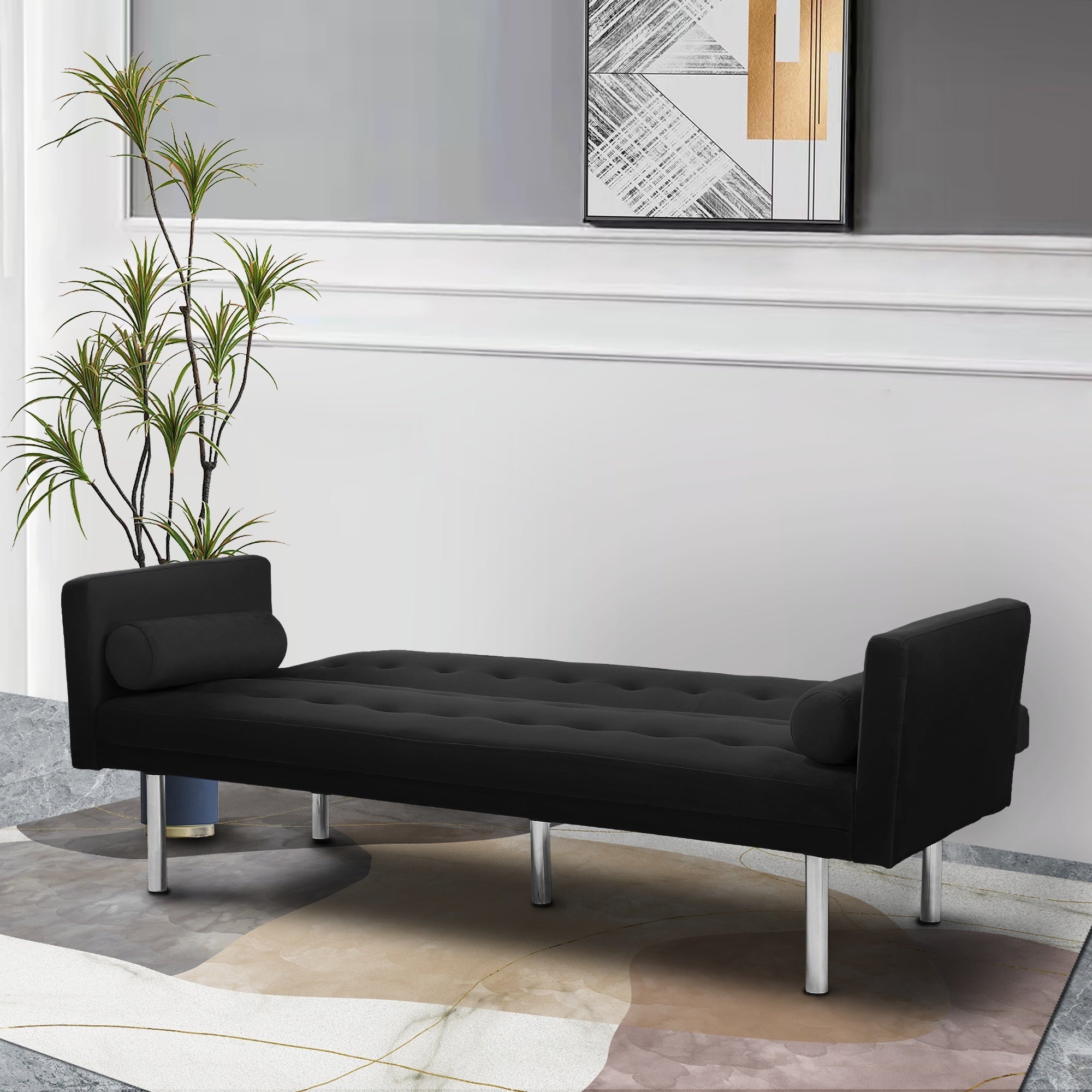 Square arm sleeper sofa Black VELVET ***Not available for sale on Walmart*** - Atlantic Fine Furniture Inc
