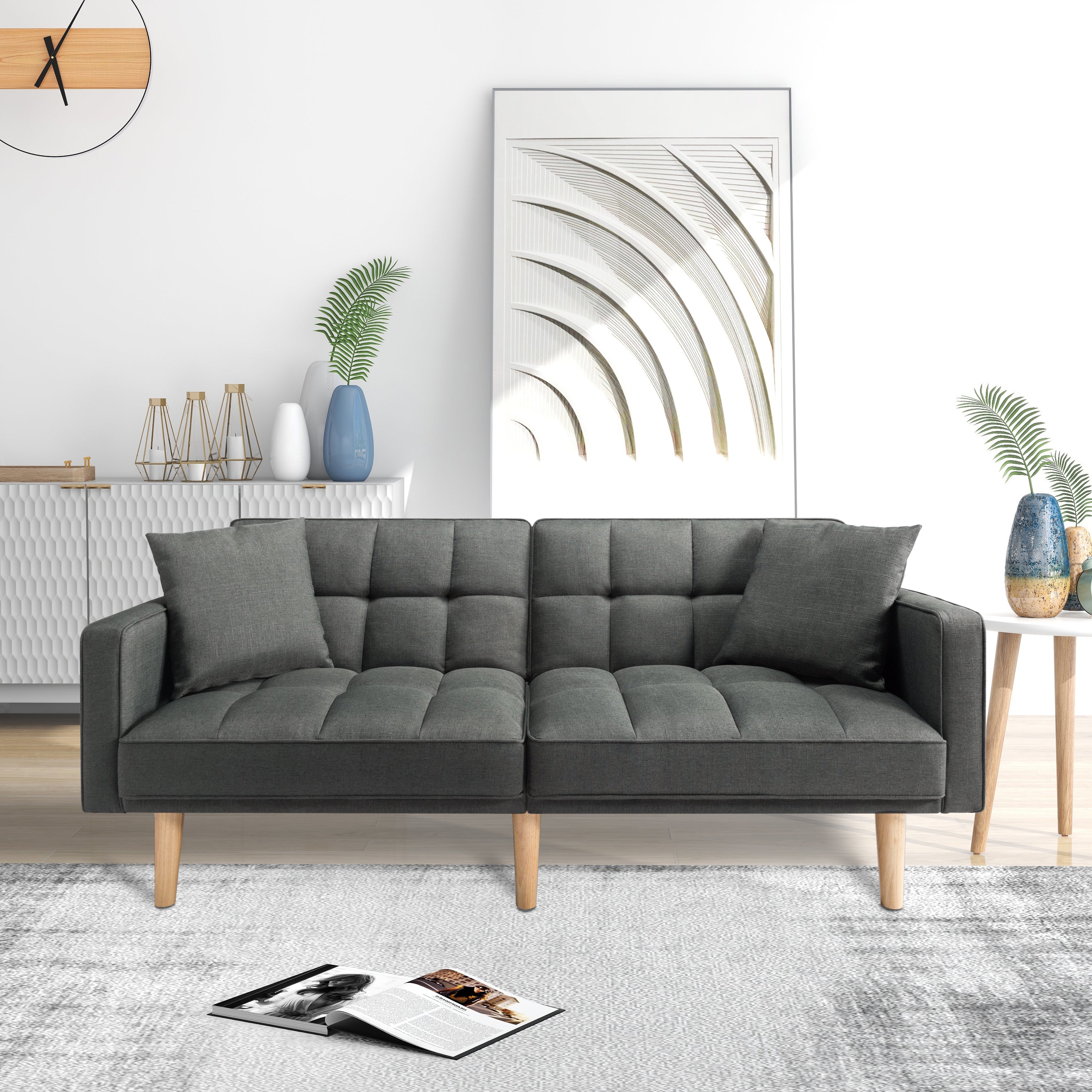 FUTON SLEEPER SOFA WITH 2 PILLOWS Dark gray FABRIC(same as W223S01338、W223S00991。Size difference, See Details in page.) - Atlantic Fine Furniture Inc