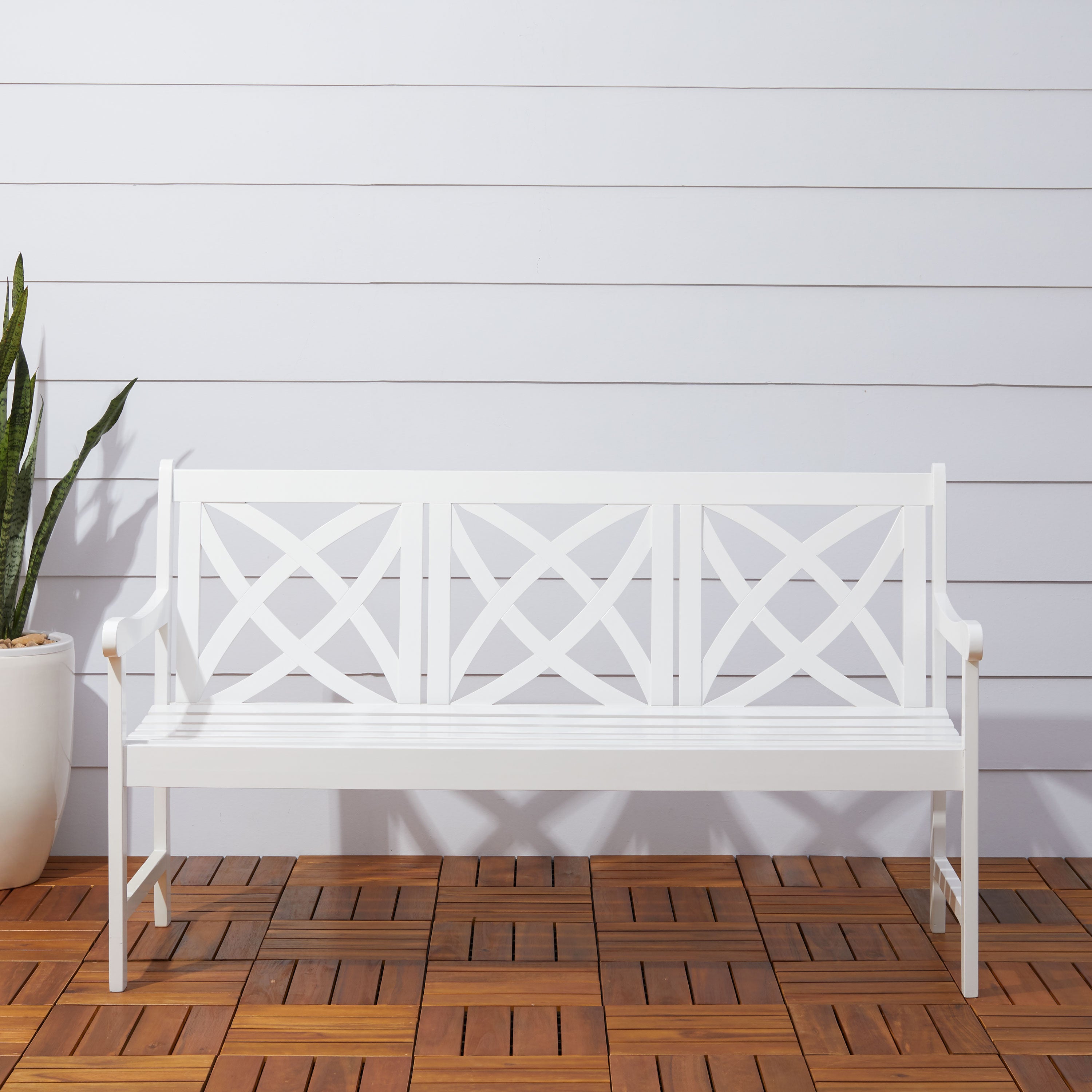 Bradley Outdoor Patio 5-foot Wood Garden Bench in White - Atlantic Fine Furniture Inc