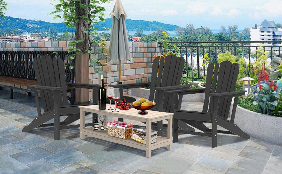 Combo for Family: 2 Plastic Adirondack Chairs & an Outdoor Side Table. Outdoor Adirondack Chair Patio Lounge Chairs Classic Design (Black) - Atlantic Fine Furniture Inc