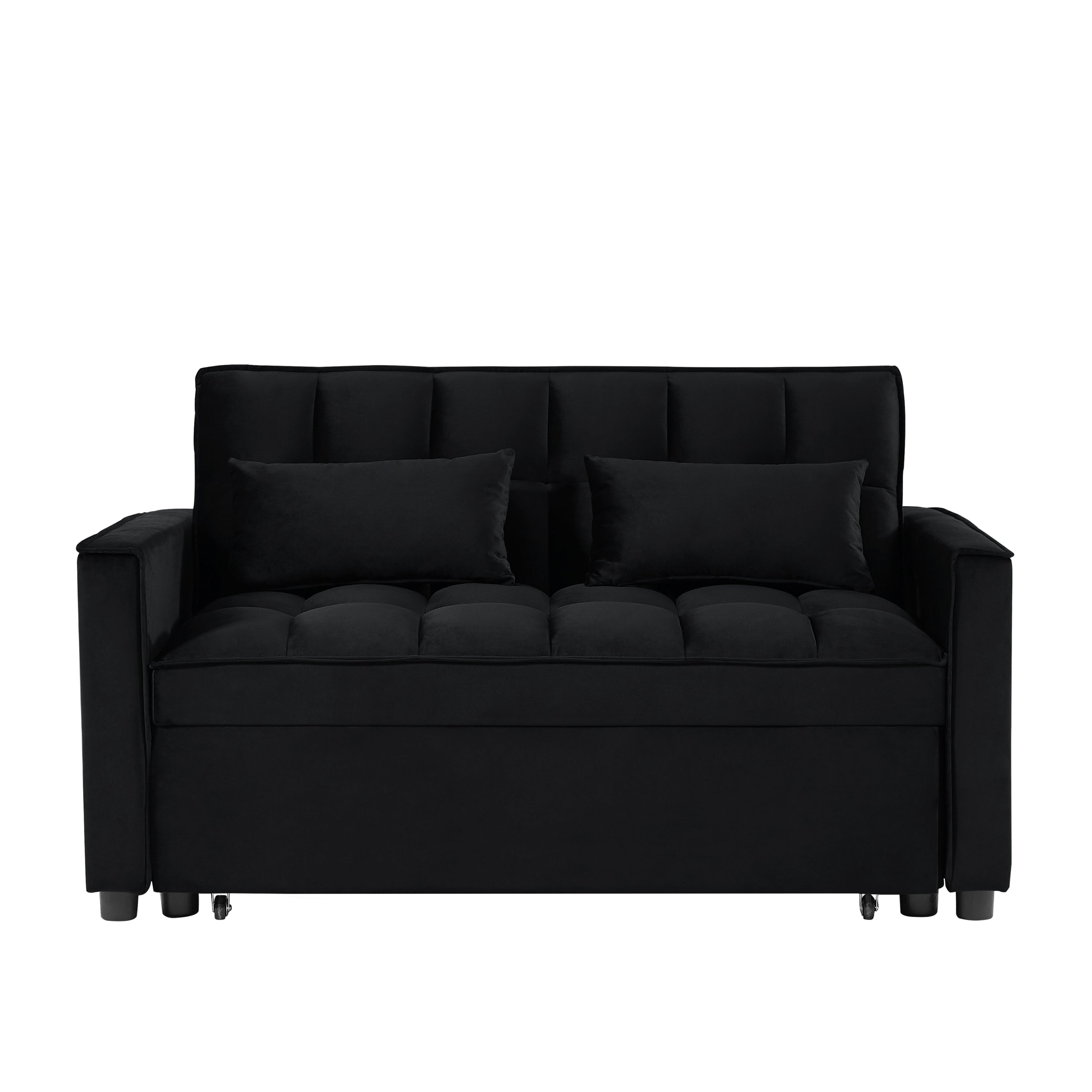 Modern Velvet Convertible Loveseat Sleeper Sofa Couch with Adjustable Backrest, 2 Seater Sofa With Pull-Out Bed with 2 Lumbar Pillows For Small Living Room & Apartment - Atlantic Fine Furniture Inc