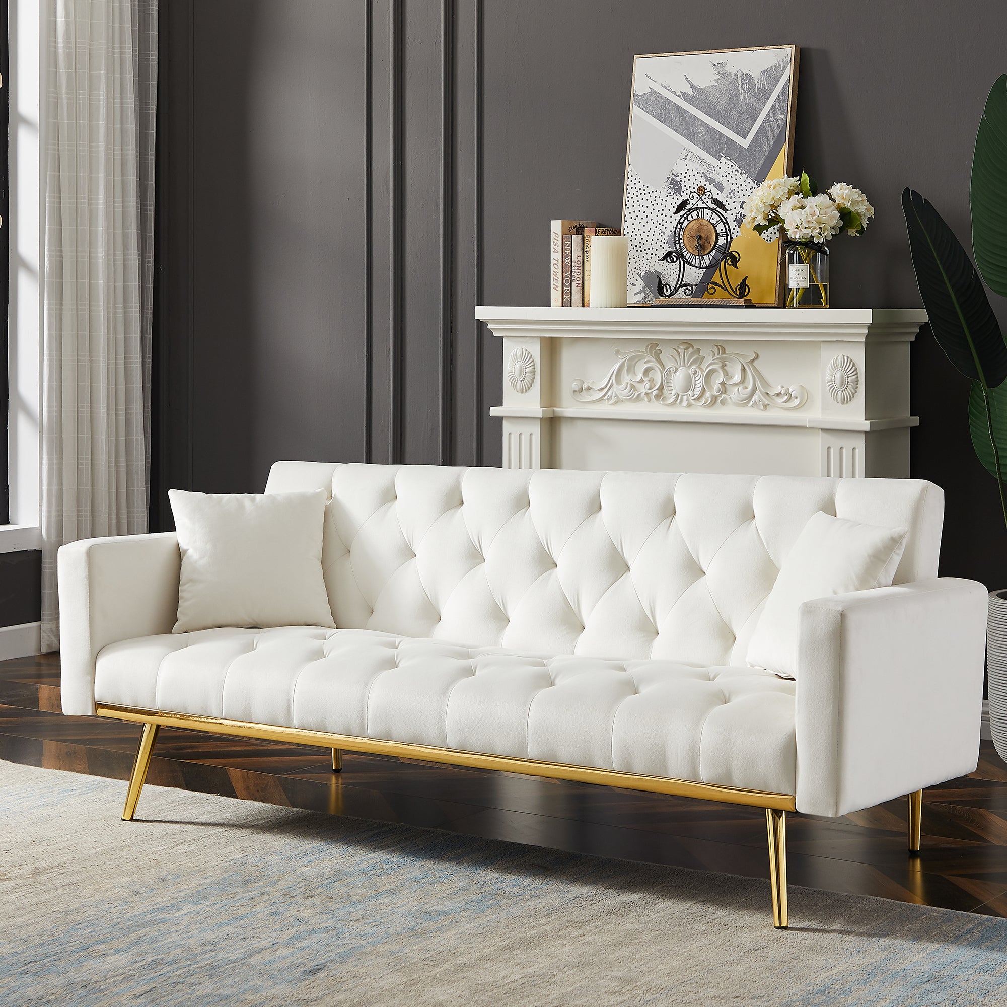 WHITE Convertible Folding Futon Sofa Bed , Sleeper Sofa Couch for Compact Living Space. - Atlantic Fine Furniture Inc