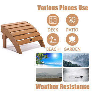 TALE Adirondack Ottoman Footstool All-Weather and Fade-Resistant Plastic Wood for Lawn Outdoor Patio Deck Garden Porch Lawn Furniture Brown - Atlantic Fine Furniture Inc
