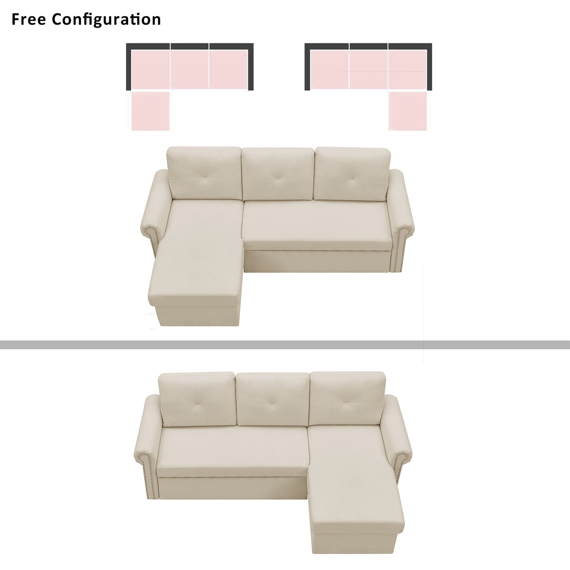 Orisfur. 83" Sleeper Sofa Bed Convertible Sectional Couch, 3-Seater L-Shape Corner Couch with Storage Chaise for Living Room Apartment - Atlantic Fine Furniture Inc