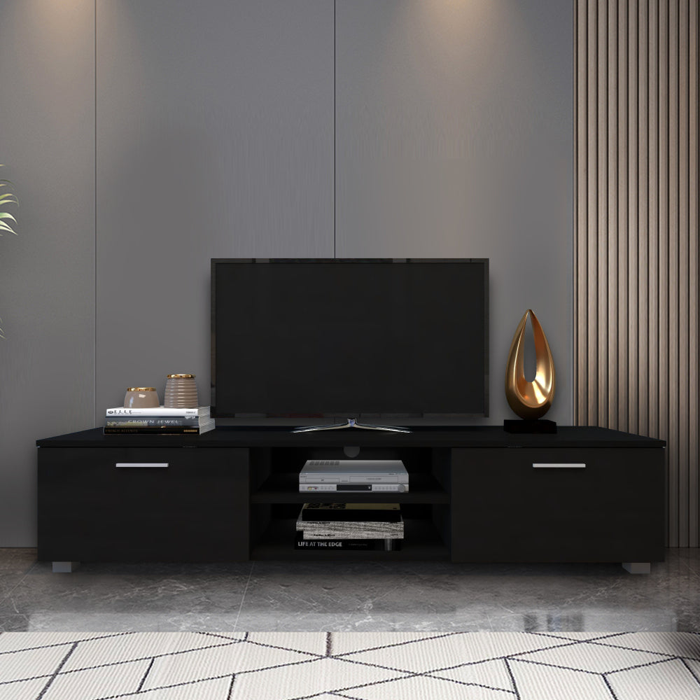 Black TV Stand for 70 Inch TV Stands, Media Console Entertainment Center Television Table, 2 Storage Cabinet with Open Shelves for Living Room Bedroom - Atlantic Fine Furniture Inc