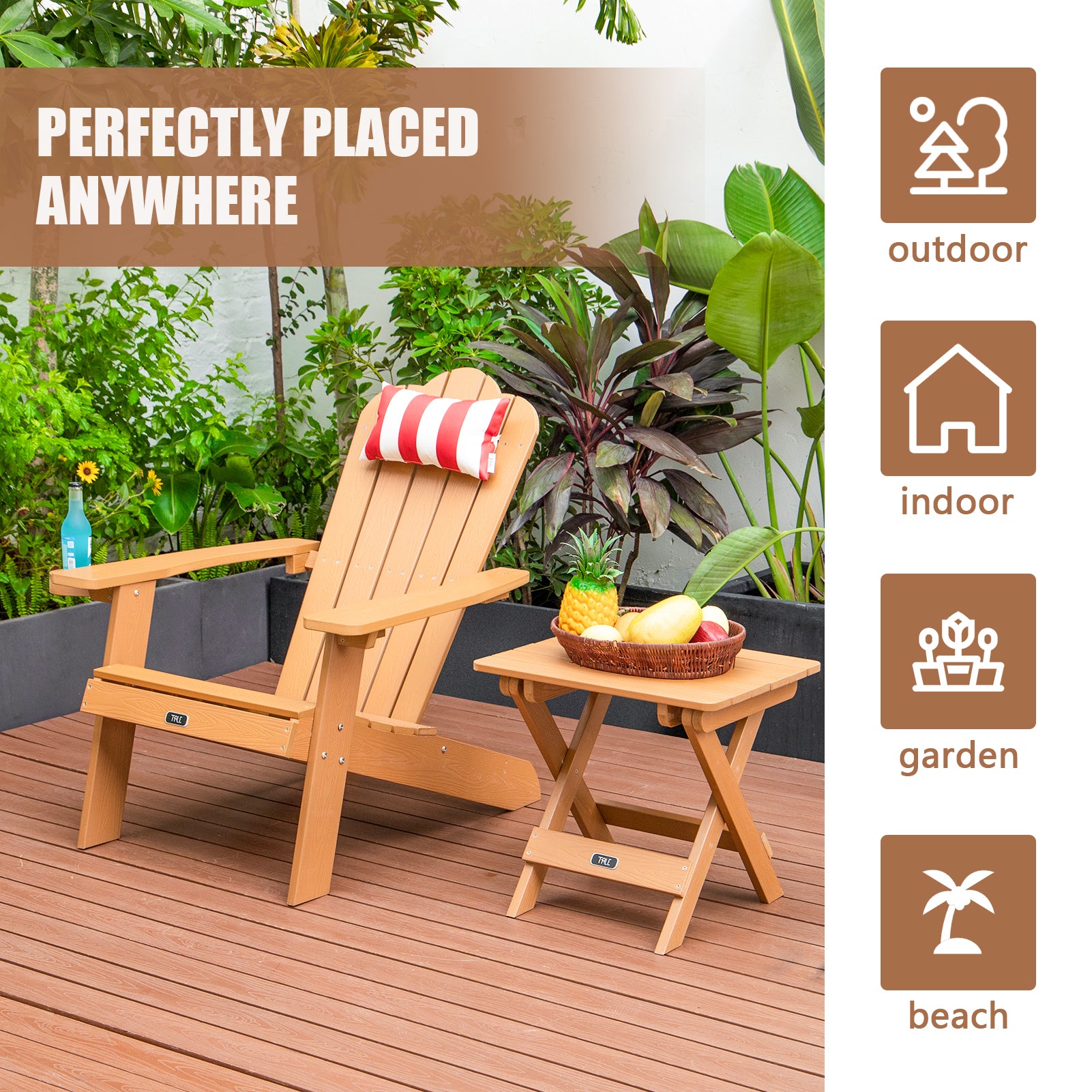 TALE Adirondack Portable Folding Side Table Square All-Weather and Fade-Resistant Plastic Wood Table Perfect for Outdoor Garden, Beach, Camping, Picnics Brown - Atlantic Fine Furniture Inc