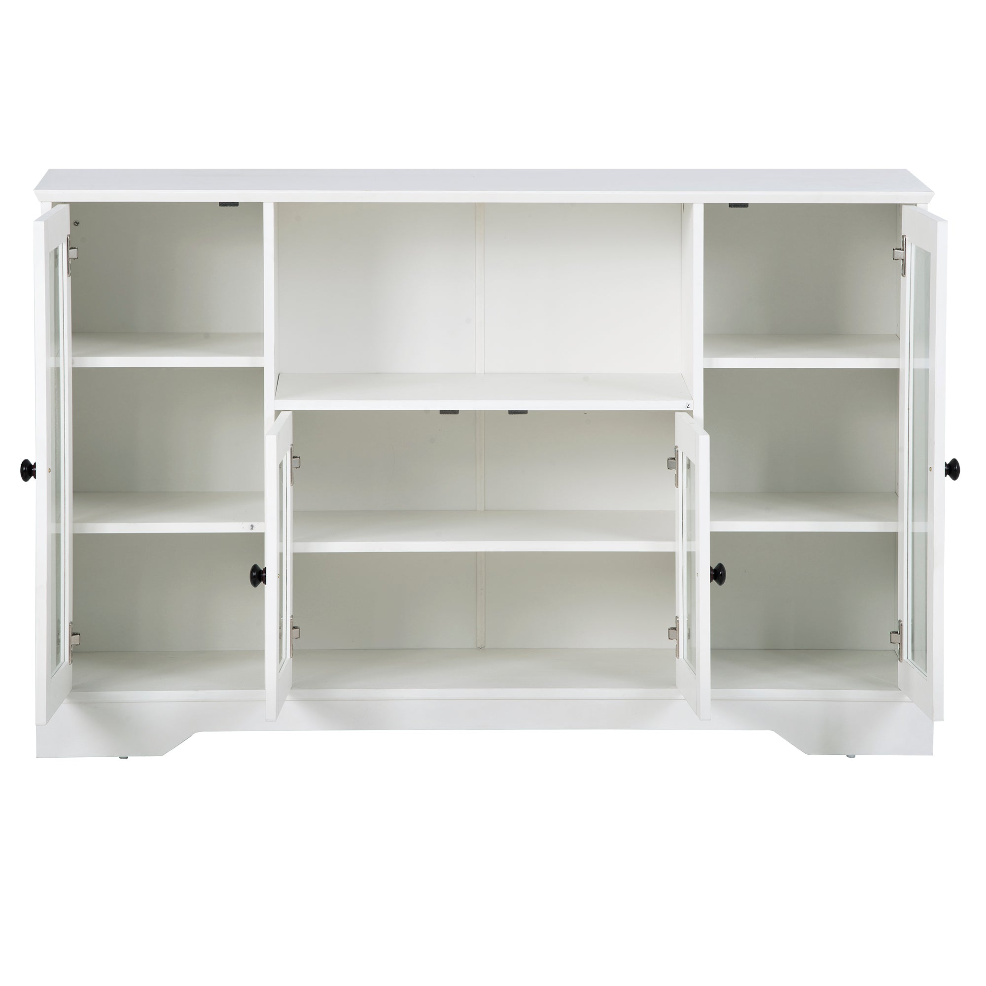 ON-TREND TV Stand for TV up to 60in with 4 Tempered Glass Doors Adjustable Panels Open Style Cabinet, Sideboard for Living room, White (OLD SKU:WF286785AAK) - Atlantic Fine Furniture Inc