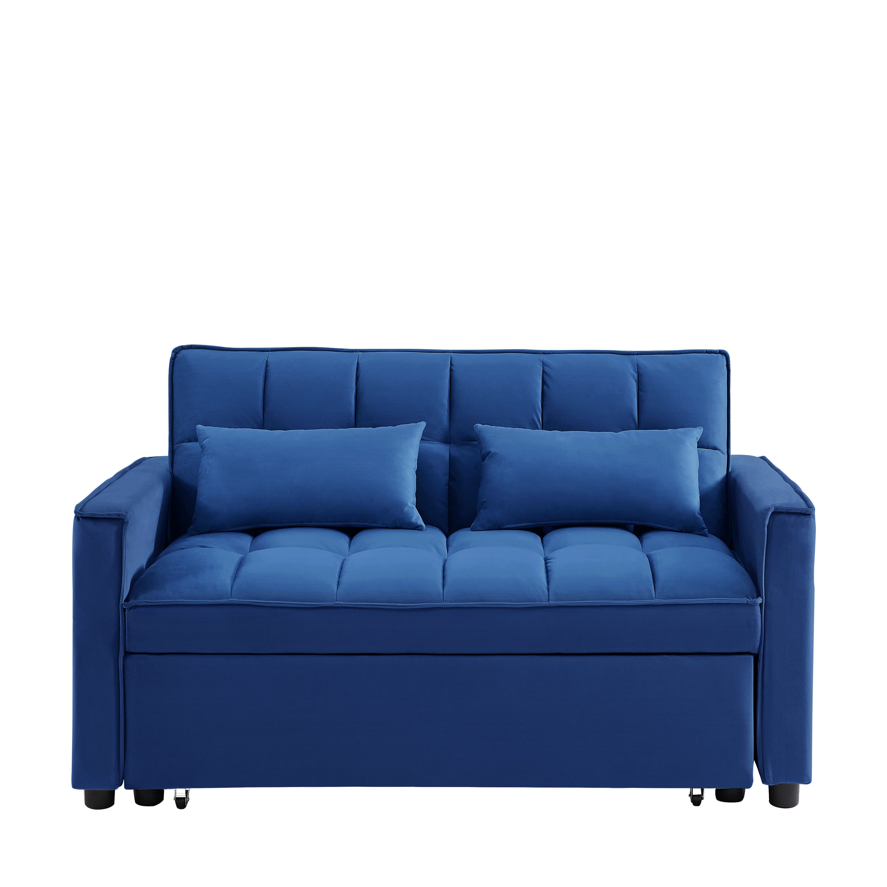 Modern Velvet Convertible Loveseat Sleeper Sofa Couch with Adjustable Backrest, 2 Seater Sofa With Pull-Out Bed with 2 Lumbar Pillows For Small Living Room & Apartment - Atlantic Fine Furniture Inc