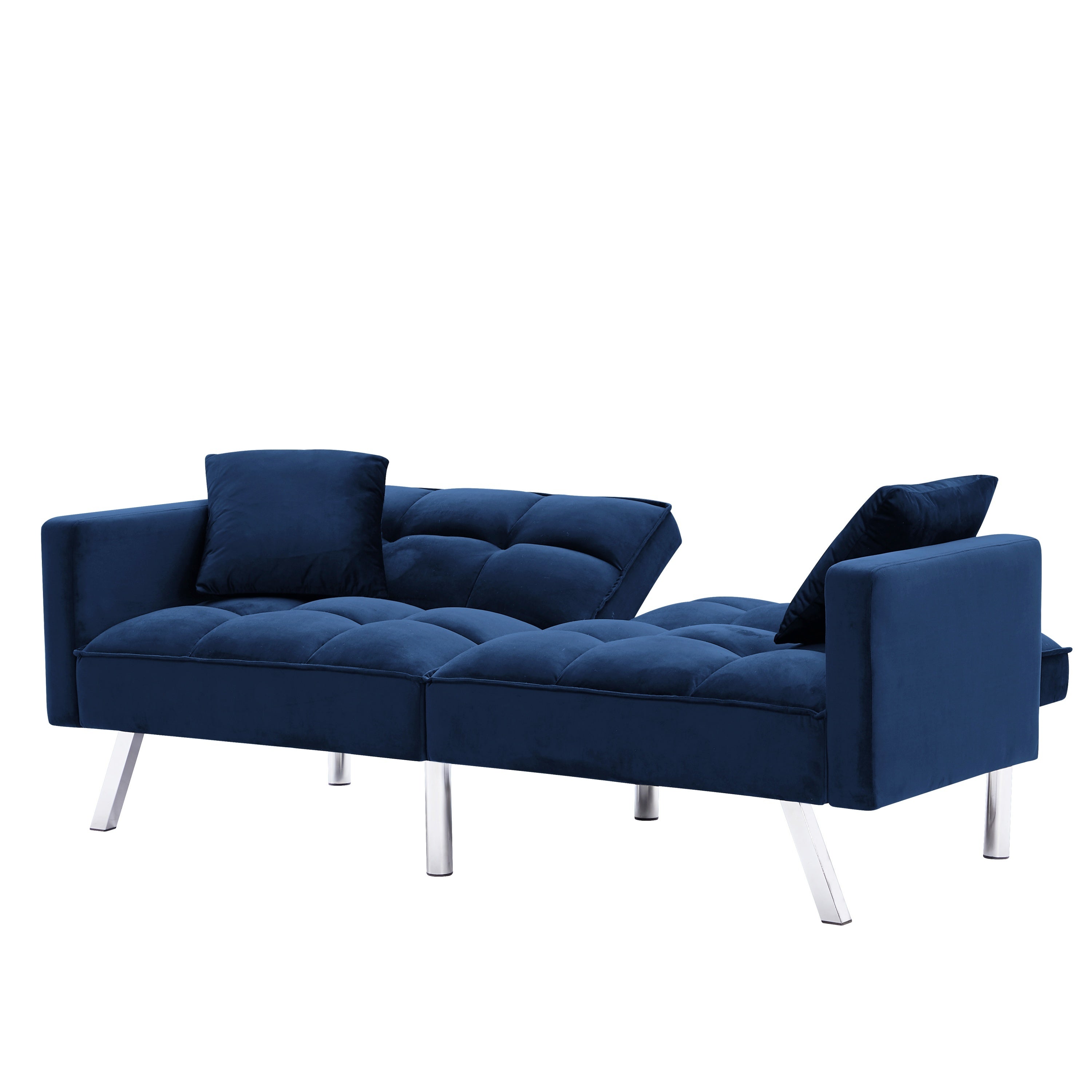 FUTON SOFA SLEEPER NAVY BLUE VELVET WITH 2 PILLOWS(same as W223S01432、W223S00357。Size difference, See Details in page.) - Atlantic Fine Furniture Inc