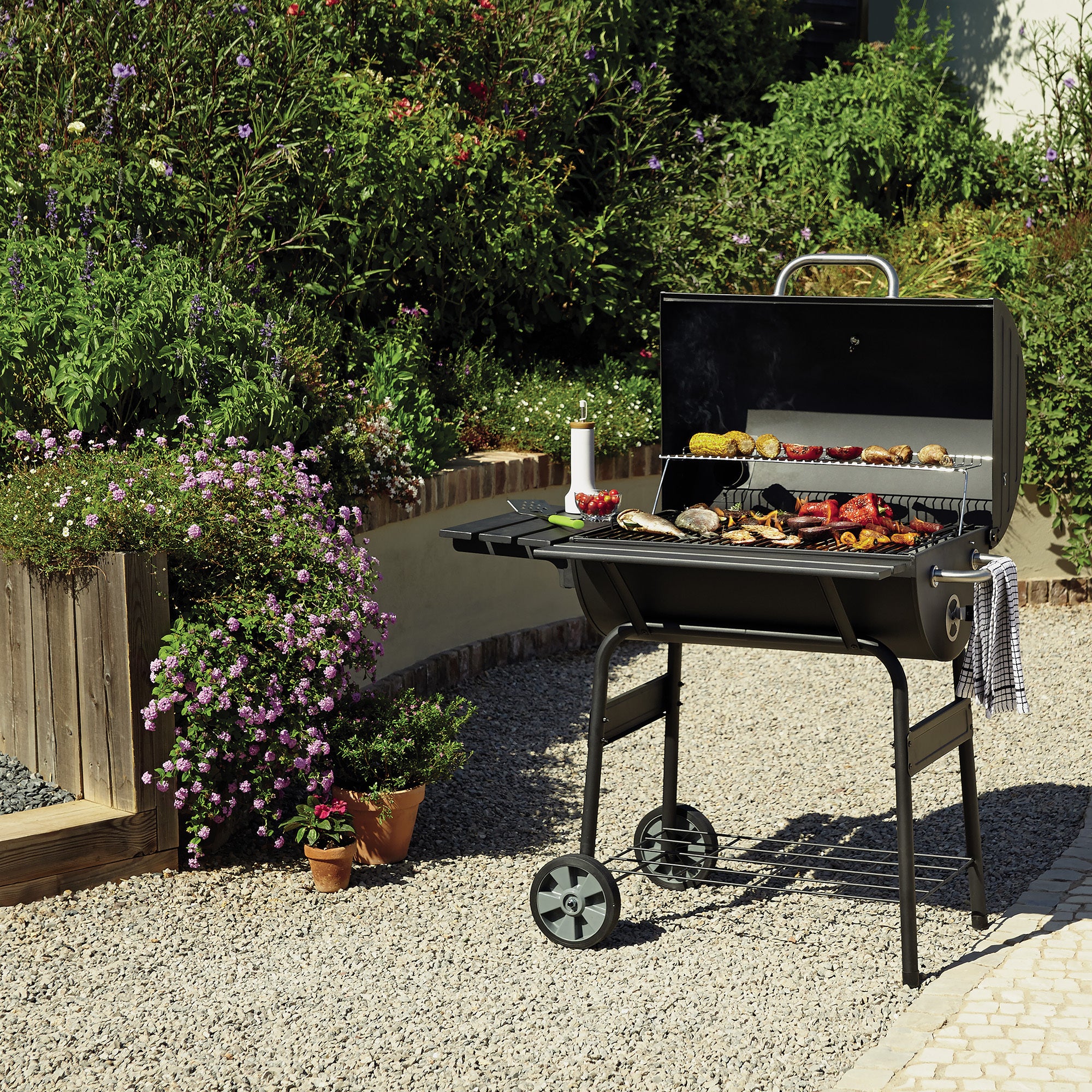 Multi-function Stainless Steel Charcoal 30" Barrel BBQ Grill Barbecue Smoker Barbecue Smokers Tool Kits for Outdoor Picnic Patio Backyard Camping Cooking - Atlantic Fine Furniture Inc