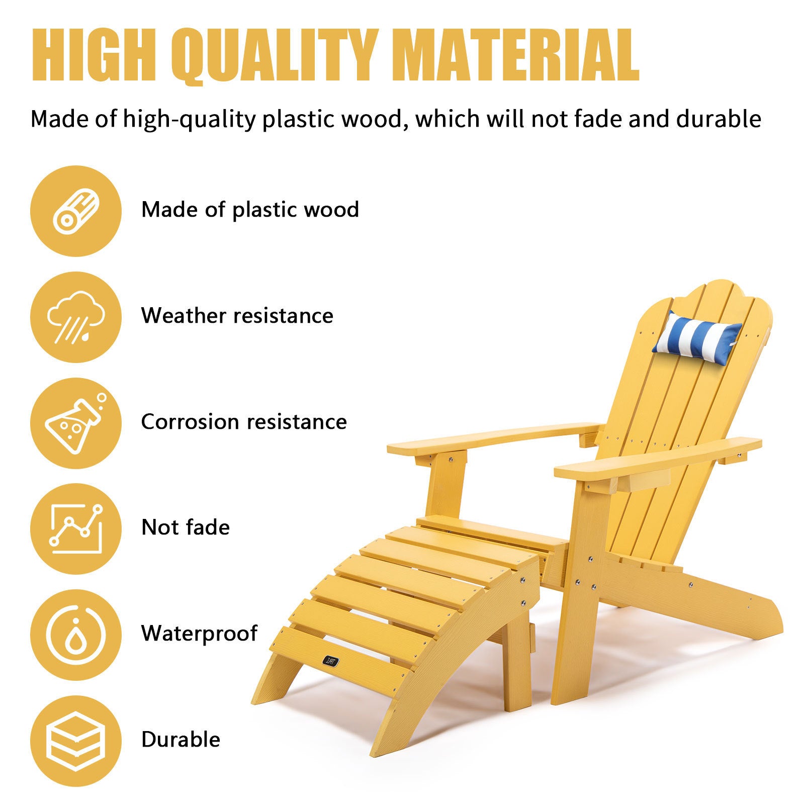 TALE Adirondack Chair Backyard Furniture Painted Seating with Cup Holder All-Weather and Fade-Resistant Plastic Wood for Lawn Outdoor Patio Deck Garden Porch Lawn Furniture Chairs Yellow - Atlantic Fine Furniture Inc