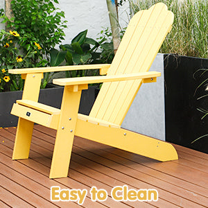 TALE Adirondack Chair Backyard Furniture Painted Seating with Cup Holder All-Weather and Fade-Resistant Plastic Wood for Lawn Outdoor Patio Deck Garden Porch Lawn Furniture Chairs Yellow - Atlantic Fine Furniture Inc