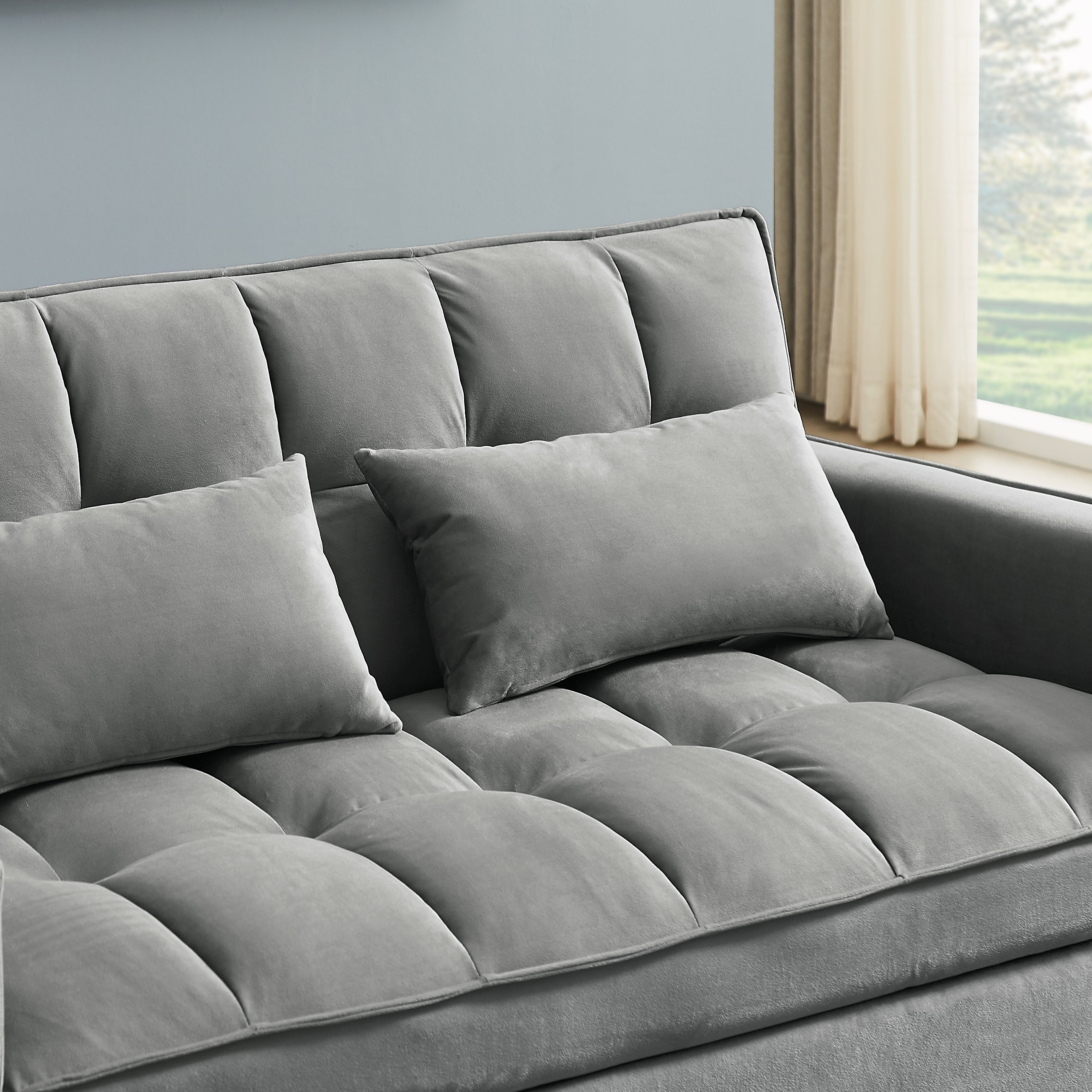 Modern Velvet Convertible Loveseat Sleeper Sofa Couch with Adjustable Backrest, 2 Seater Sofa With Pull-Out Bed with 2 Lumbar Pillows For Small Living Room & Apartment - Atlantic Fine Furniture Inc