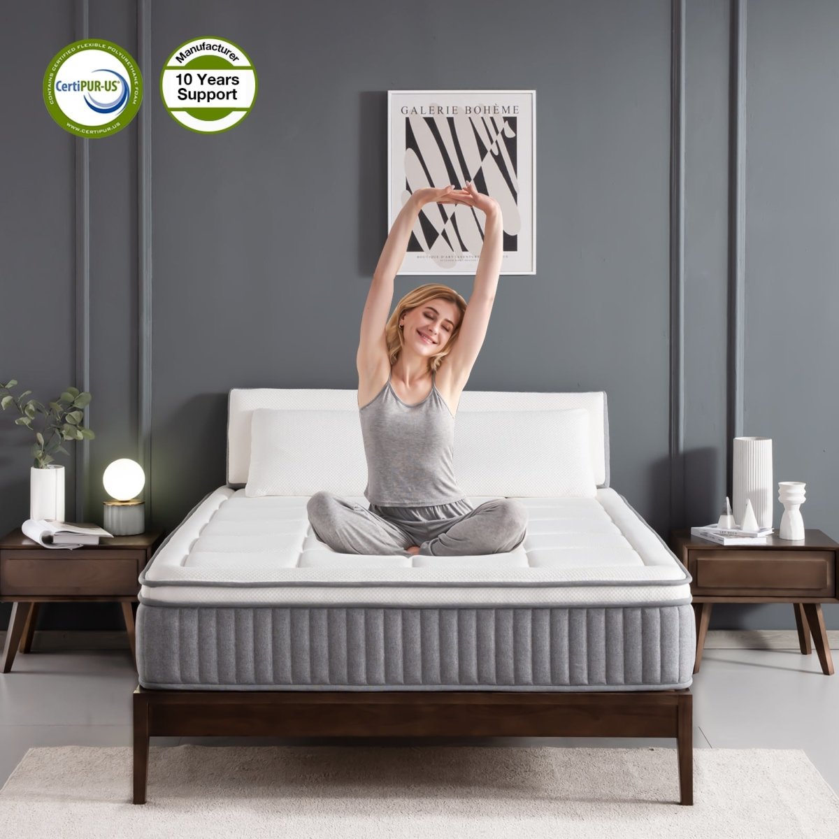 King Mattress,12 Inch Euro Top Hybrid Mattress, Gel Memory Foam with Pocket Spring Mattress in a Box for Cool Sleep and Balance Support, Medium Feel Mattress, CertiPUR-US Certified - Atlantic Fine Furniture Inc