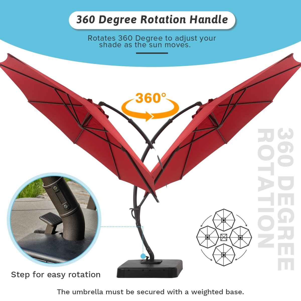 LAUSAINT HOME 10FT Deluxe Patio Umbrella with Base,Outdoor Large Hanging Cantilever Curvy Umbrella with 360° Rotation for Pool,Garden,Deck, Lawn(10FT-RED) - Atlantic Fine Furniture Inc
