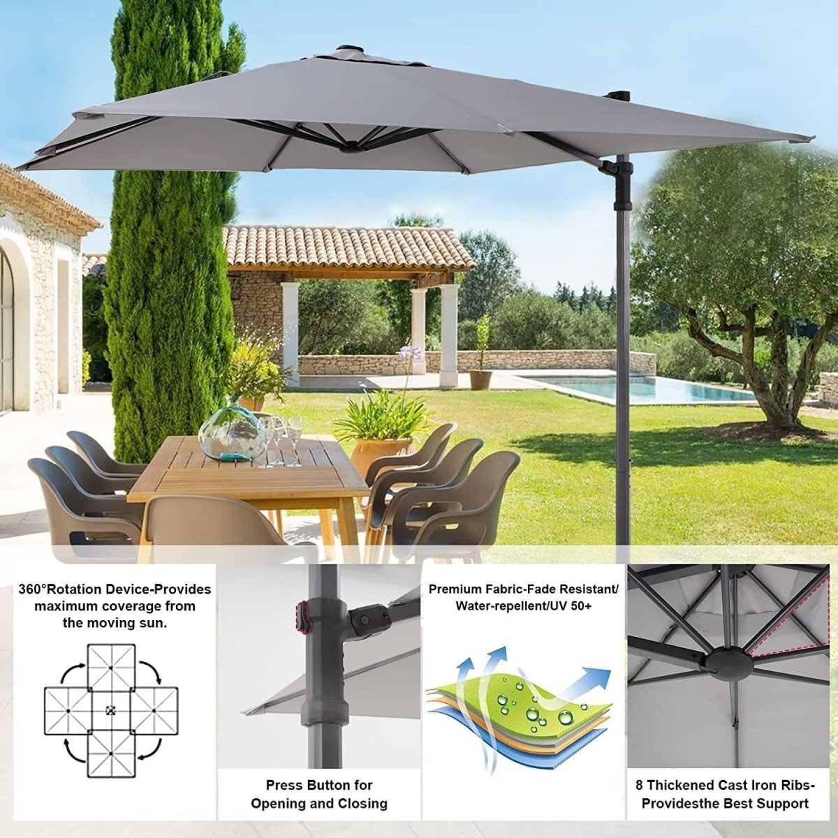 LAUSAINT HOME 8 Ft Patio Umbrella,Outdoor Cantilever Offset Umbrella with Crank & Cross Base & 360-Degree Rotation Device,Square 95% UV Protection Sun Umbrella for Backyard Poolside Garden Deck (Light - Atlantic Fine Furniture Inc