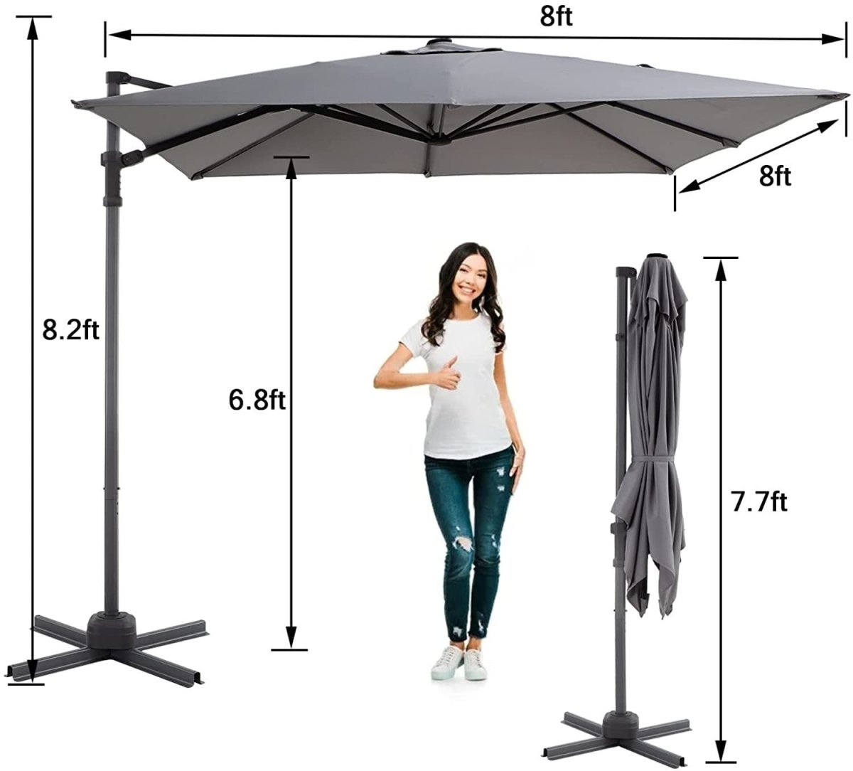 LAUSAINT HOME 8 Ft Patio Umbrella,Outdoor Cantilever Offset Umbrella with Crank & Cross Base & 360-Degree Rotation Device,Square 95% UV Protection Sun Umbrella for Backyard Poolside Garden Deck (Dark - Atlantic Fine Furniture Inc