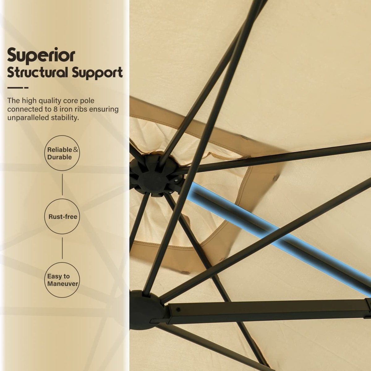 Lausaint Home 8Ft Cantilever Patio Umbrella Square Deluxe Offset Umbrella 360°Rotation Heavy Duty Patio Hanging Umbrella for Market Garden Deck Pool Backyard Patio - Atlantic Fine Furniture Inc