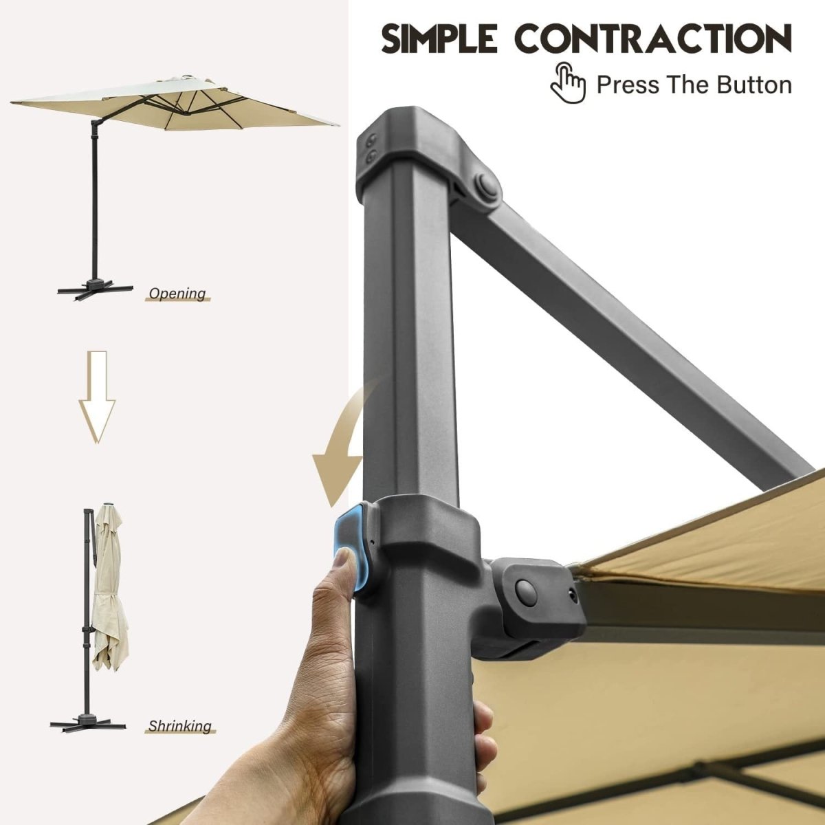 Lausaint Home 8Ft Cantilever Patio Umbrella Square Deluxe Offset Umbrella 360°Rotation Heavy Duty Patio Hanging Umbrella for Market Garden Deck Pool Backyard Patio - Atlantic Fine Furniture Inc