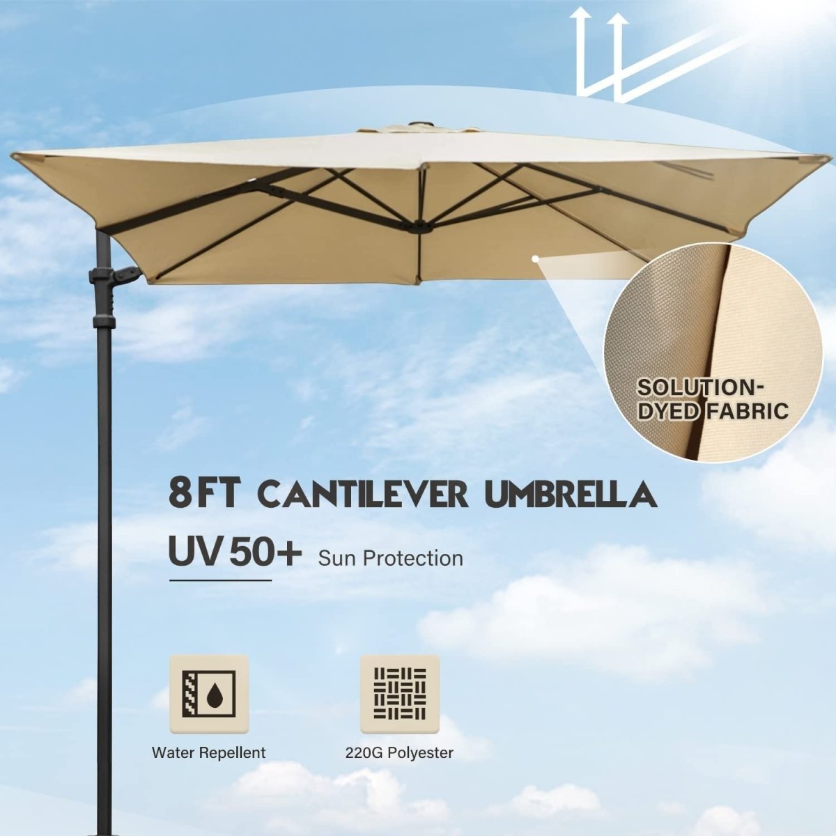 Lausaint Home 8Ft Cantilever Patio Umbrella Square Deluxe Offset Umbrella 360°Rotation Heavy Duty Patio Hanging Umbrella for Market Garden Deck Pool Backyard Patio - Atlantic Fine Furniture Inc