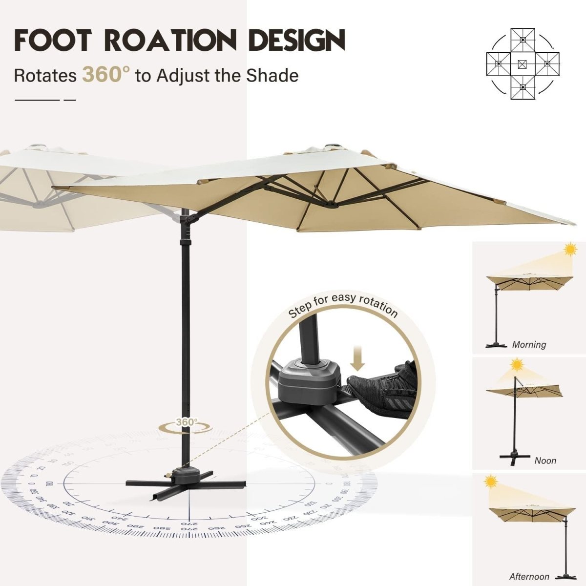 Lausaint Home 8Ft Cantilever Patio Umbrella Square Deluxe Offset Umbrella 360°Rotation Heavy Duty Patio Hanging Umbrella for Market Garden Deck Pool Backyard Patio - Atlantic Fine Furniture Inc