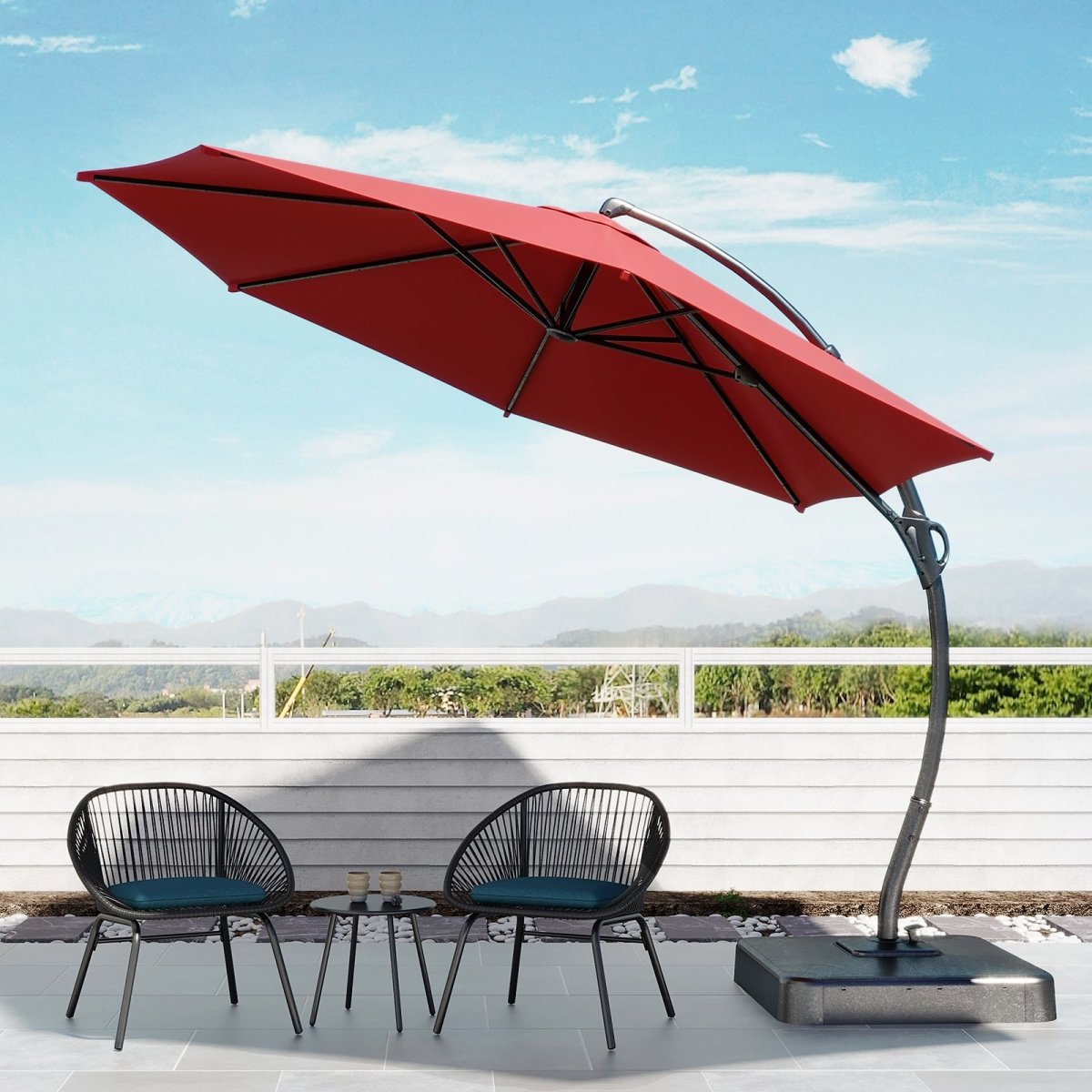 LAUSAINT HOME Outdoor Patio Umbrellas, 11FT Outdoor Umbrella with Base Included, Upgraded Curvy Aluminum Offset Cantilever Umbrella with 360°Rotation Deisgn for Garden Pool Backyard Market Deck - Atlantic Fine Furniture Inc