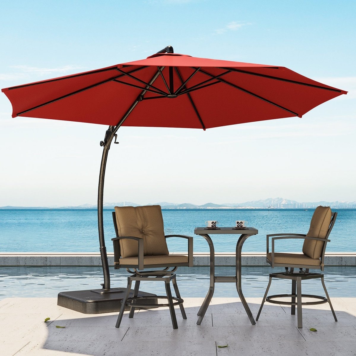 LAUSAINT HOME Outdoor Patio Umbrellas, 11FT Outdoor Umbrella with Base Included, Upgraded Curvy Aluminum Offset Cantilever Umbrella with 360°Rotation Deisgn for Garden Pool Backyard Market Deck - Atlantic Fine Furniture Inc