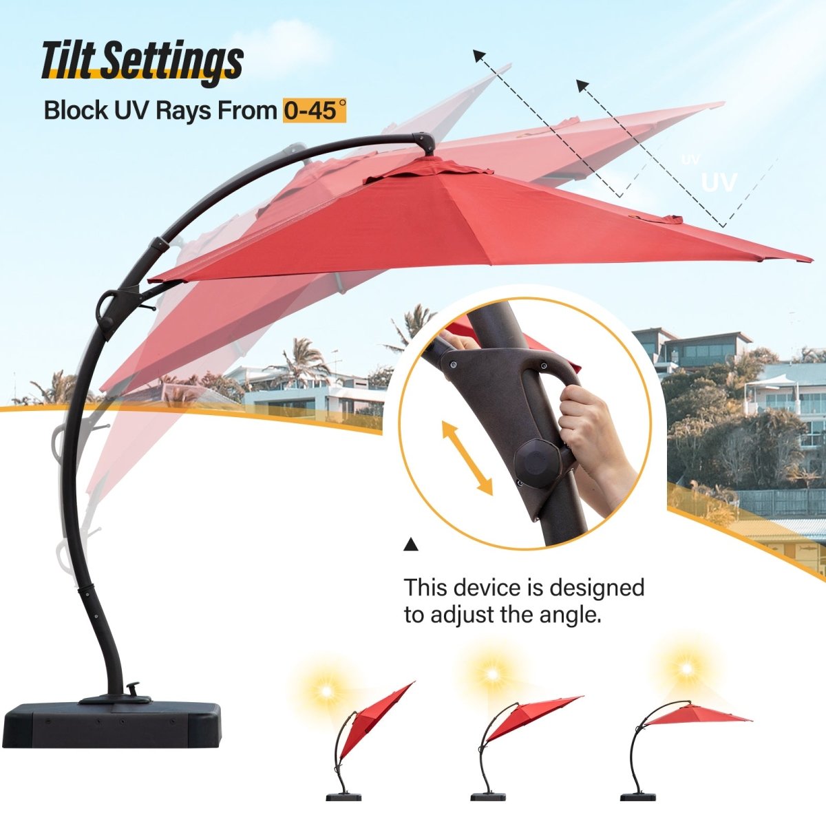 LAUSAINT HOME Outdoor Patio Umbrellas, 11FT Outdoor Umbrella with Base Included, Upgraded Curvy Aluminum Offset Cantilever Umbrella with 360°Rotation Deisgn for Garden Pool Backyard Market Deck - Atlantic Fine Furniture Inc