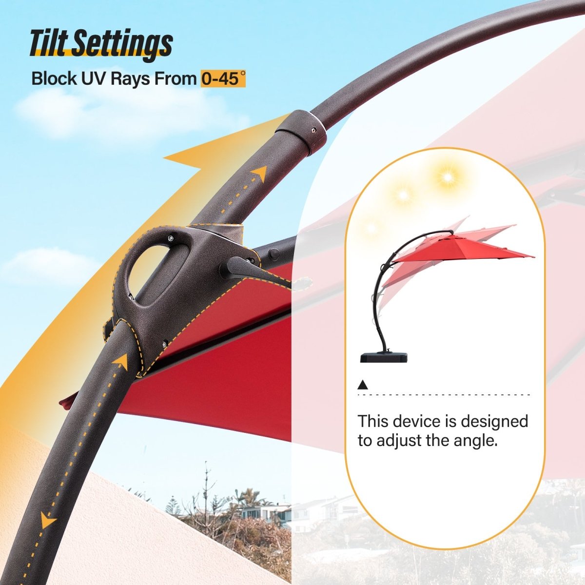 LAUSAINT HOME Outdoor Patio Umbrellas, 11FT Outdoor Umbrella with Base Included, Upgraded Curvy Aluminum Offset Cantilever Umbrella with 360°Rotation Deisgn for Garden Pool Backyard Market Deck - Atlantic Fine Furniture Inc