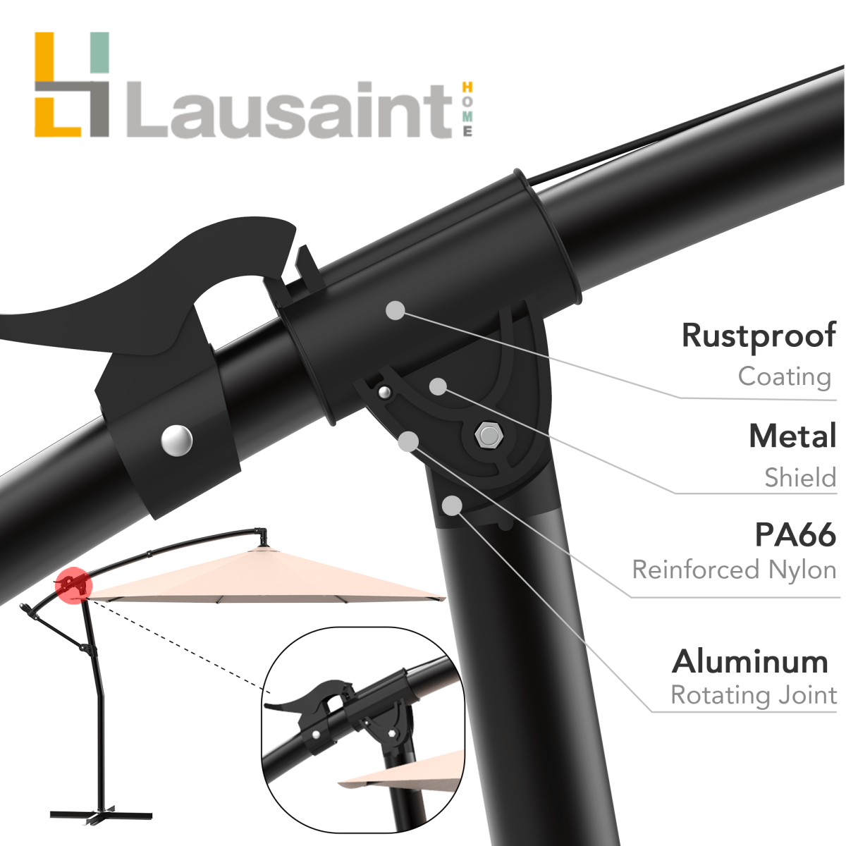 LAUSAINT HOME Patio Umbrellas Cantilever Umbrella Offset Hanging Umbrellas 10 FT Outdoor Market Umbrella for Garden, Deck, Backyard, Pool and Beach - Atlantic Fine Furniture Inc
