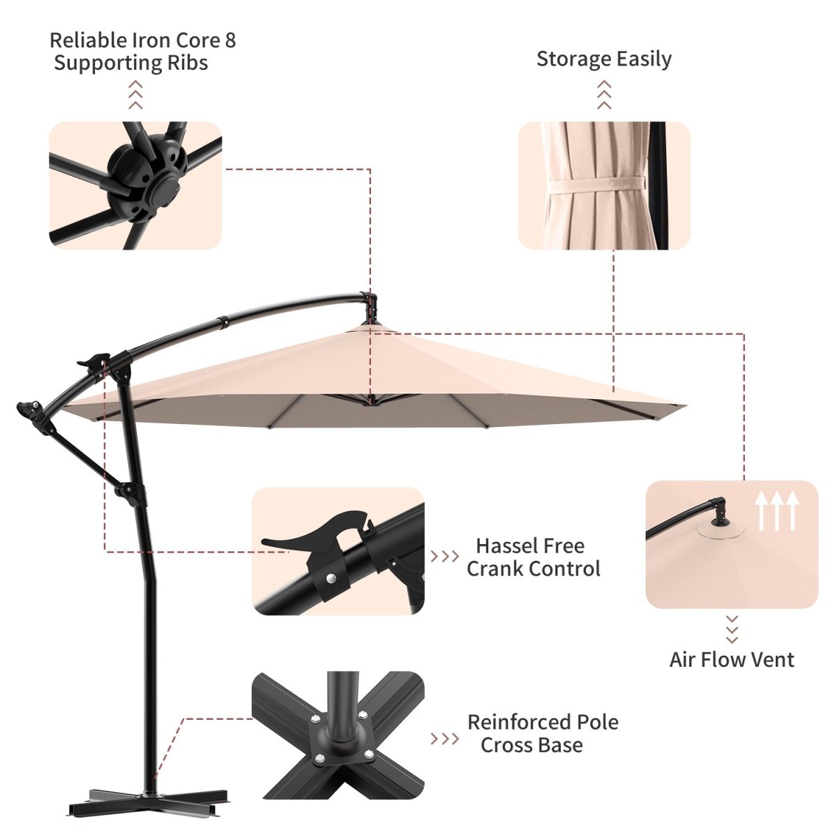 LAUSAINT HOME Patio Umbrellas Cantilever Umbrella Offset Hanging Umbrellas 10 FT Outdoor Market Umbrella for Garden, Deck, Backyard, Pool and Beach - Atlantic Fine Furniture Inc