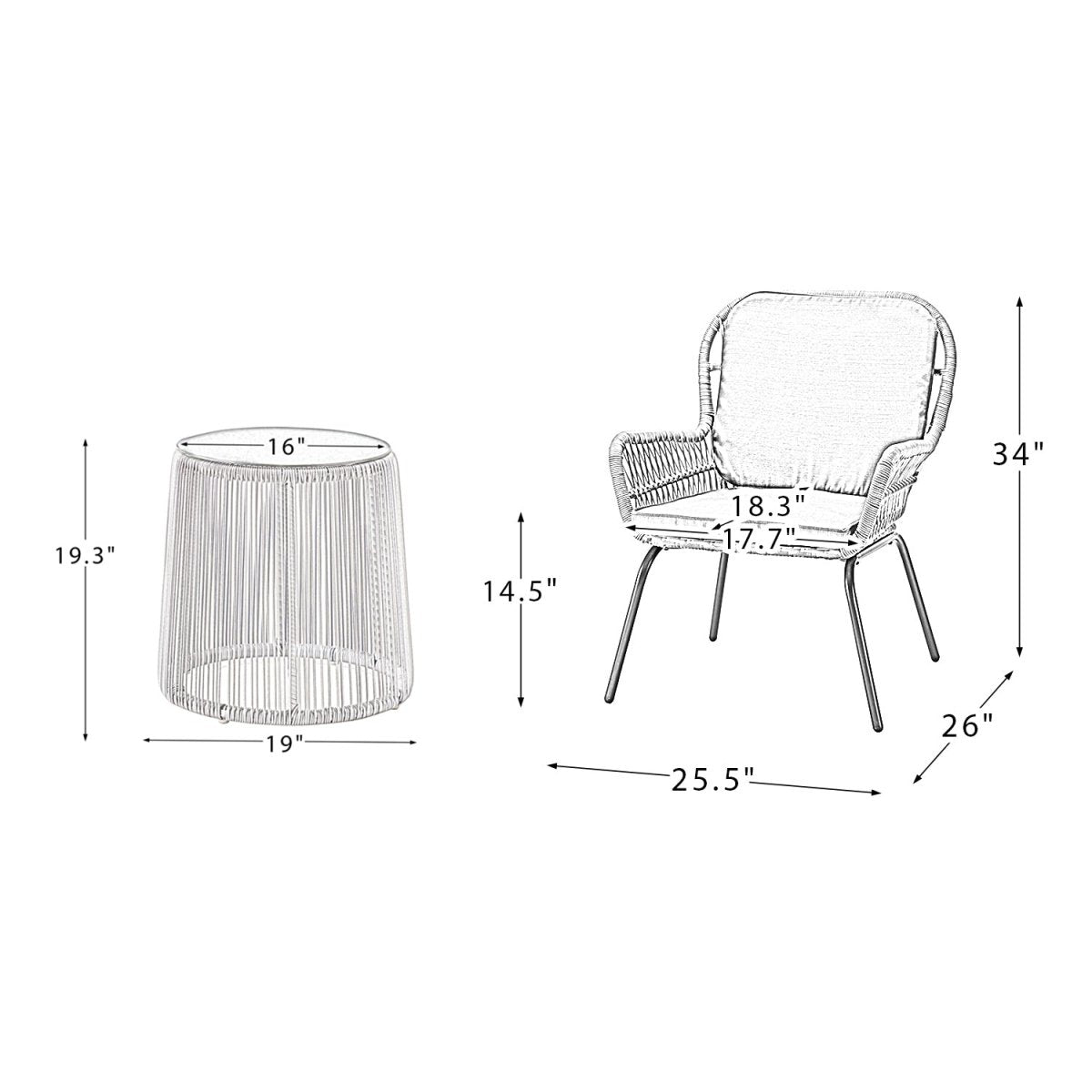 Messina Patio Bistro Set 3 Piece Outdoor Rattan Seating Group with Cushions - Atlantic Fine Furniture Inc