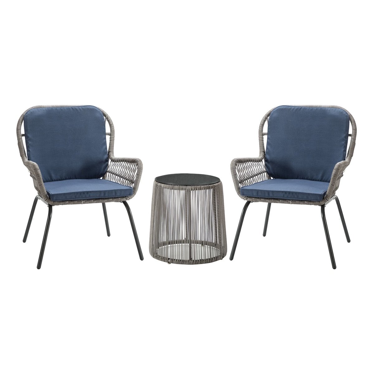 Messina Patio Bistro Set 3 Piece Outdoor Rattan Seating Group with Cushions - Atlantic Fine Furniture Inc