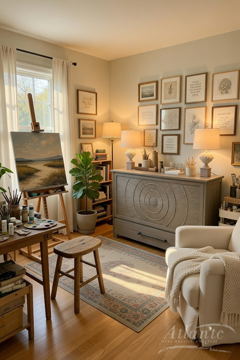 Art studio room with cabinet bed closed as furniture