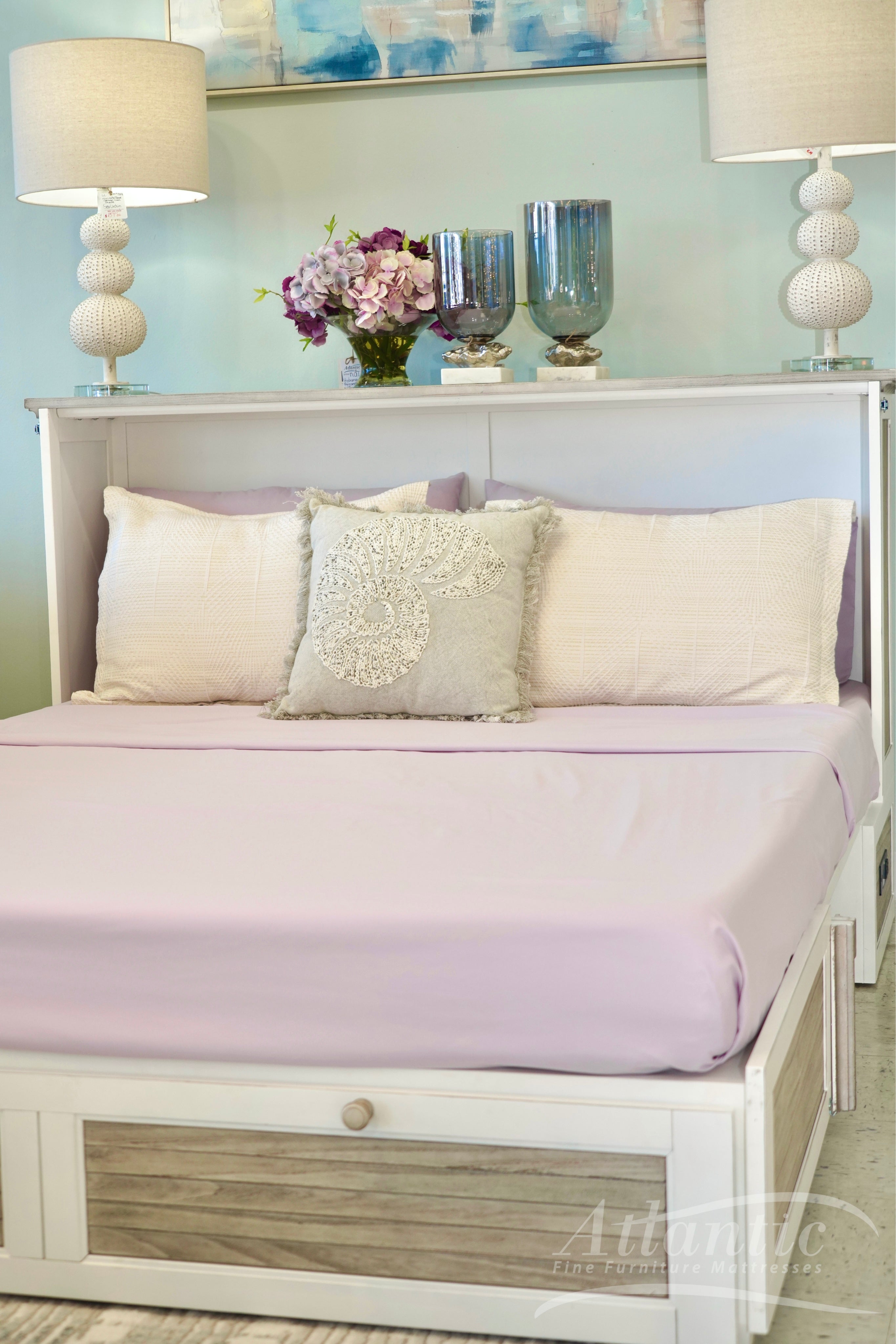 Siesta Key Murphy cabinet bed styled open in a coastal bedroom — Atlantic Fine Furniture, Melbourne FL