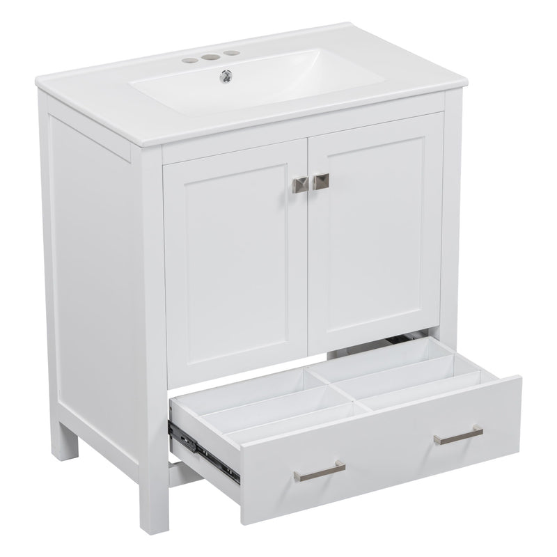 Bathroom Vanity With Single Sink, Combo Cabinet Undermount Sink, Bathroom Storage Cabinet With Two Doors And A Drawer, Soft Closing, Multifunctional Storage, Solid Wood Frame