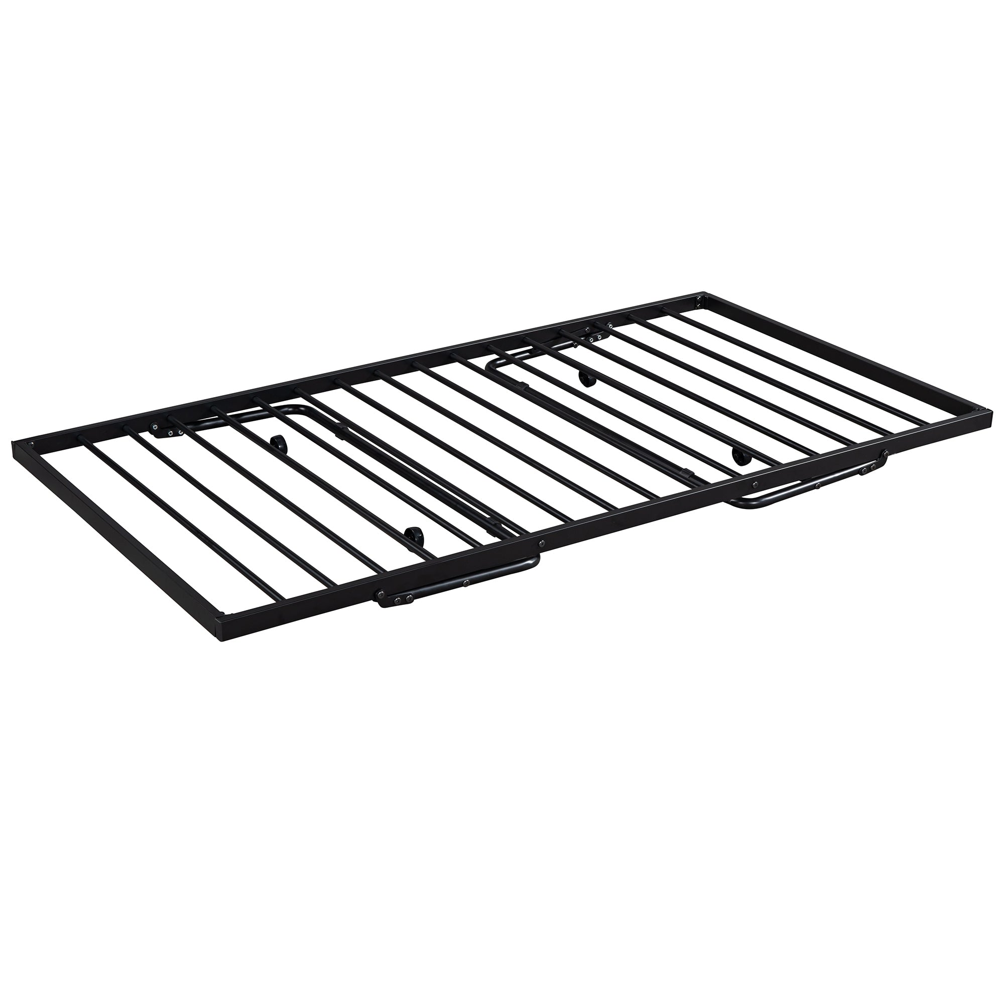 Full Size Metal Daybed with Twin Size Adjustable Trundle, Portable Folding Trundle, Black(OLD SKU:MF293736AAB)