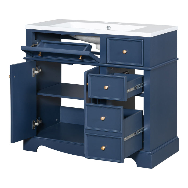 Bathroom Vanity With Resin Sink Combo, Frame Bathroom Storage Cabinet, Freestanding Vanity Set With 3 Drawers & Adjustable Shelf - Blue