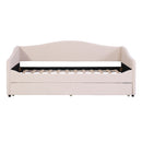 Teddy Fleece Twin Size Upholstered Daybed with Light and Trundle, Beige