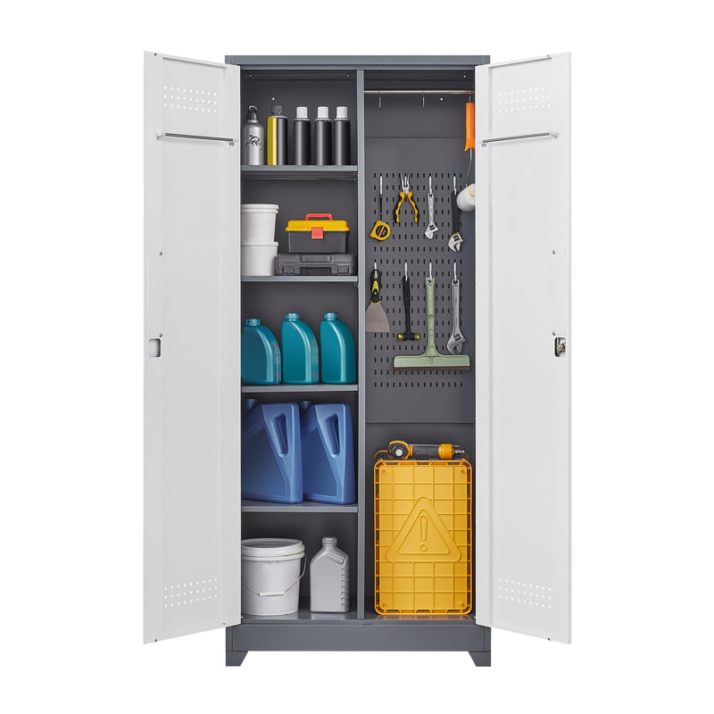 Metal Storage Cabinets, Cleaning Tool Cabinet With Locking Door, Tall Broom Tool Organizer And Storage, Large Storage Cabinet For Kitchen